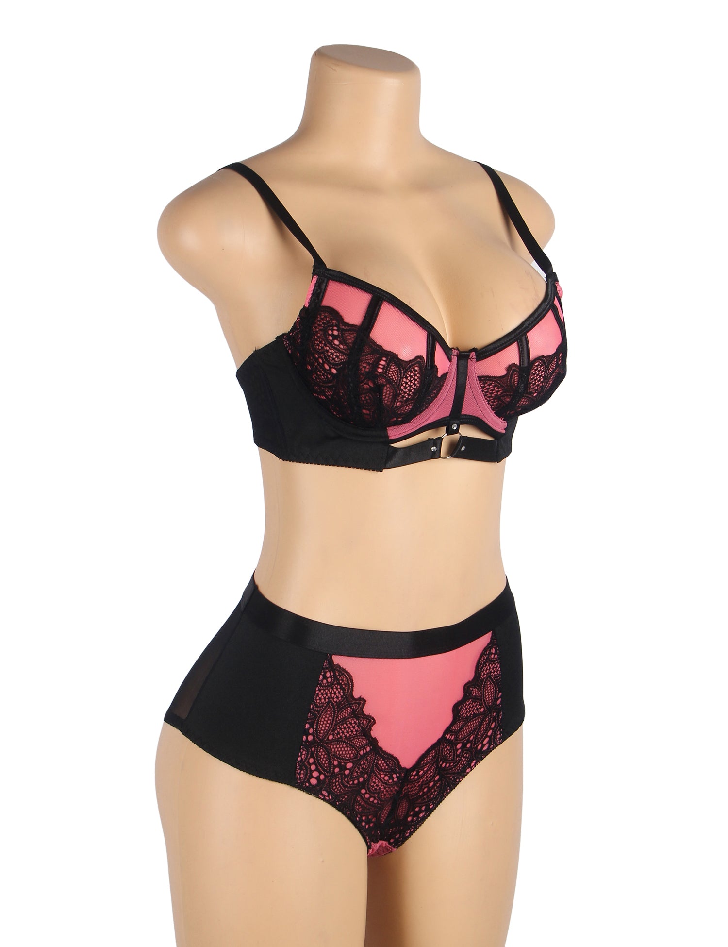 Pink Sexy Lace Mesh Push-up Bra Set