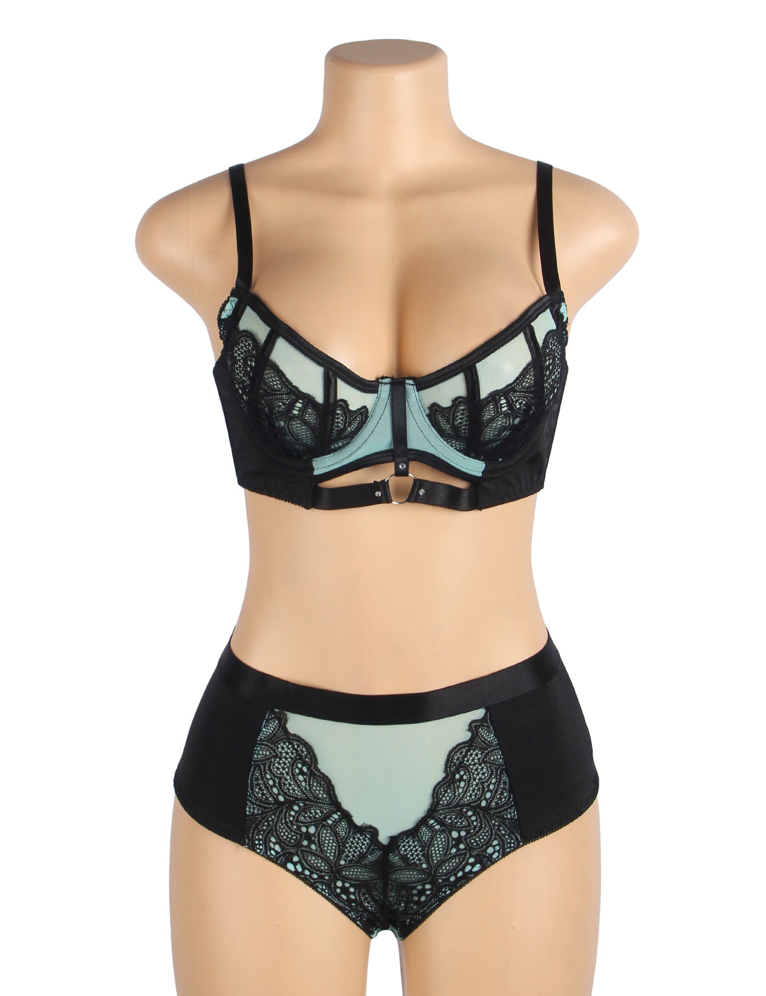Green Sexy Lace Mesh Push-up Bra Set