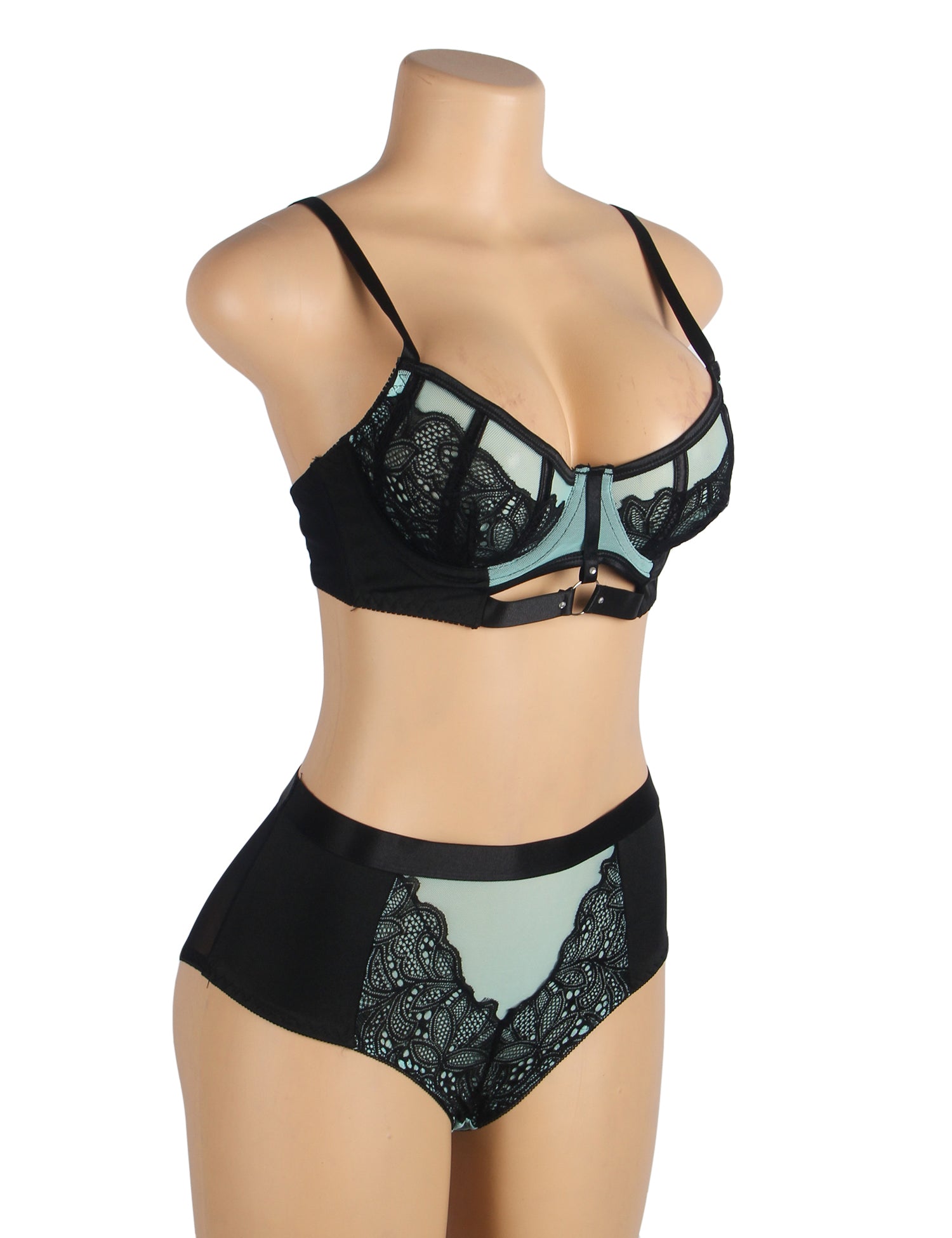 Green Sexy Lace Mesh Push-up Bra Set