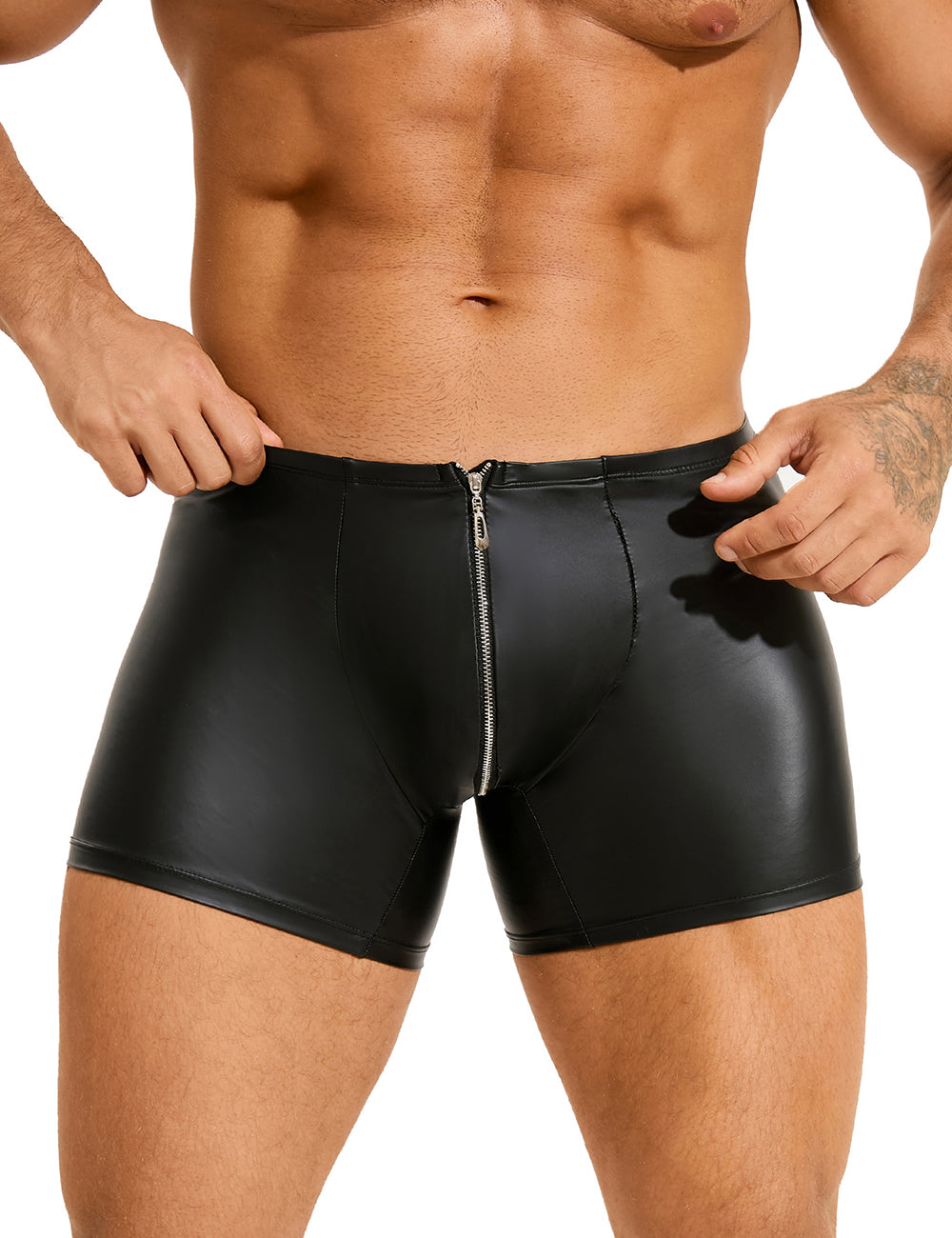 Black Sexy PU Men Underwear With Zipper