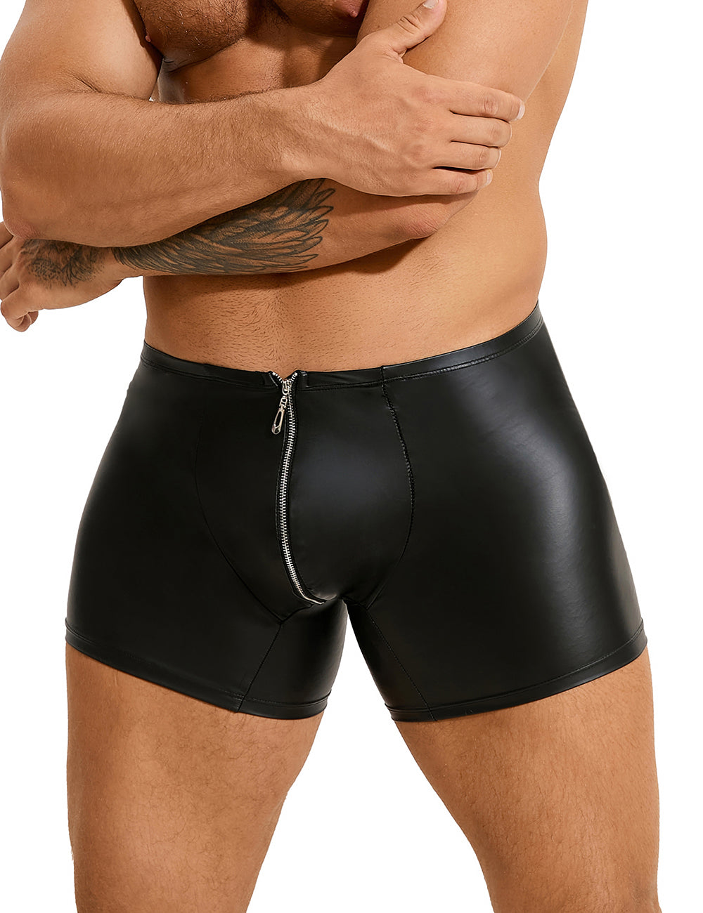 Black Sexy PU Men Underwear With Zipper