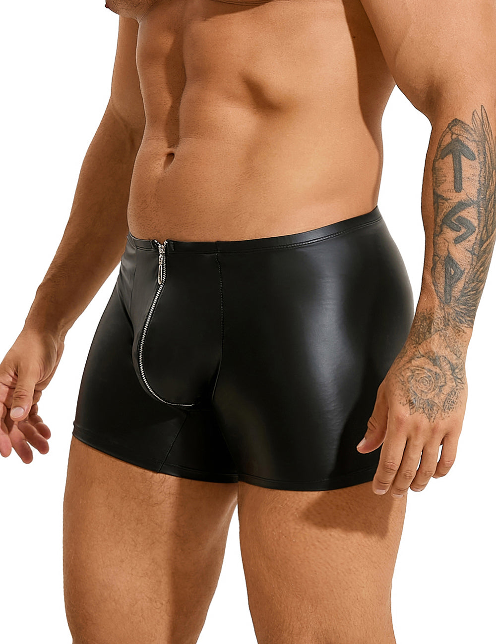 Black Sexy PU Men Underwear With Zipper