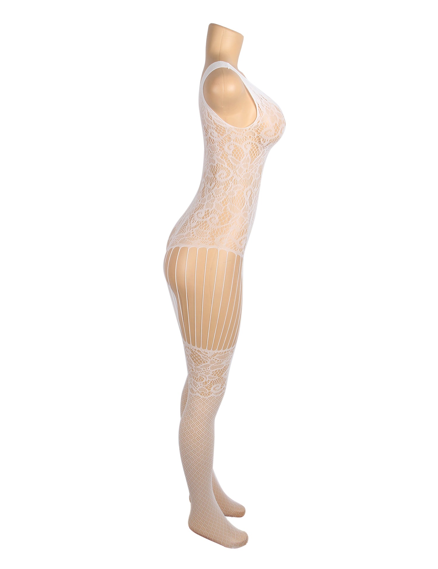 White Sexy Jacquard Luminous Glow In The Dark Open Crotch Bodystocking