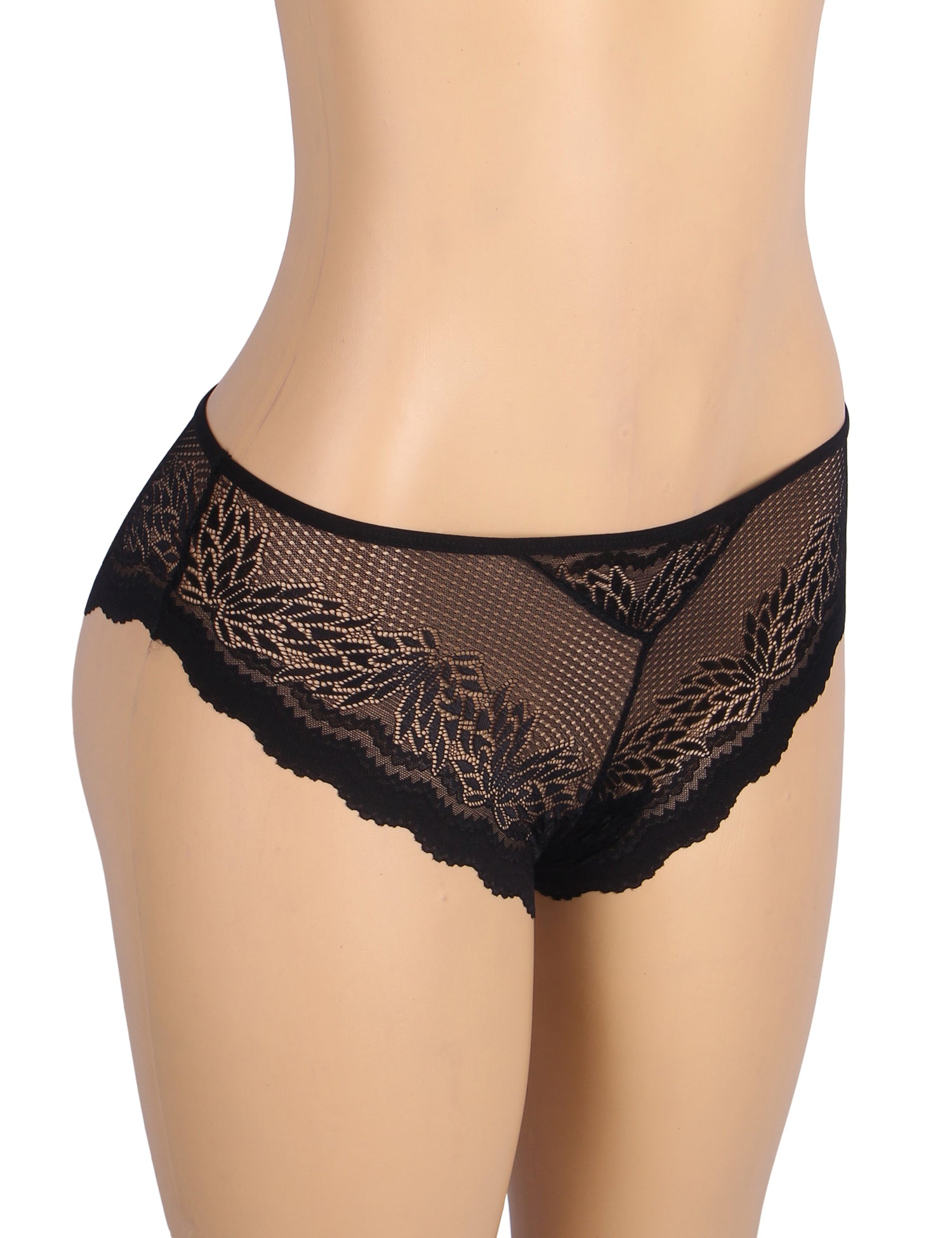 Black Sexy Metal Heart Lace Hollow Out Women Panty