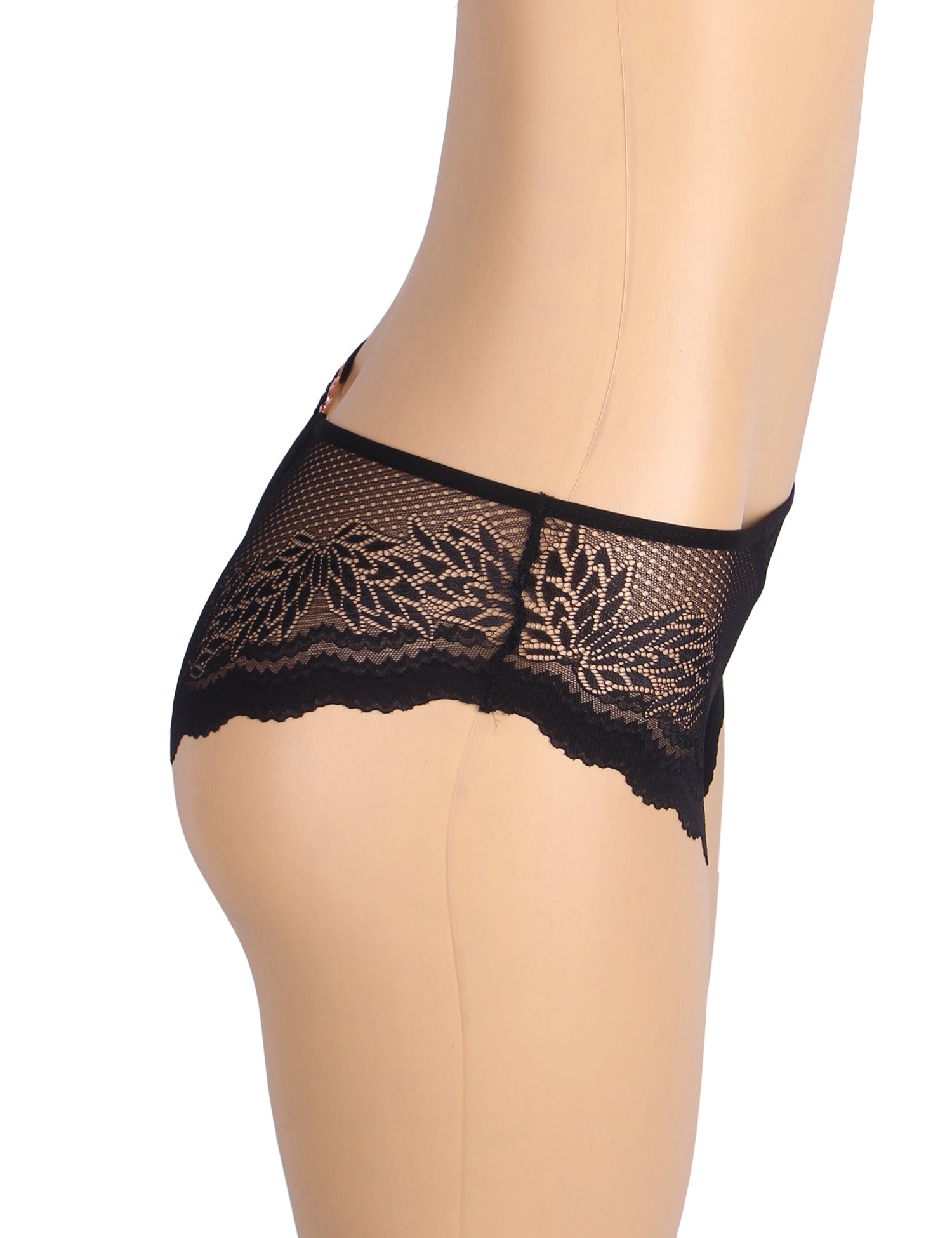 Black Sexy Metal Heart Lace Hollow Out Women Panty