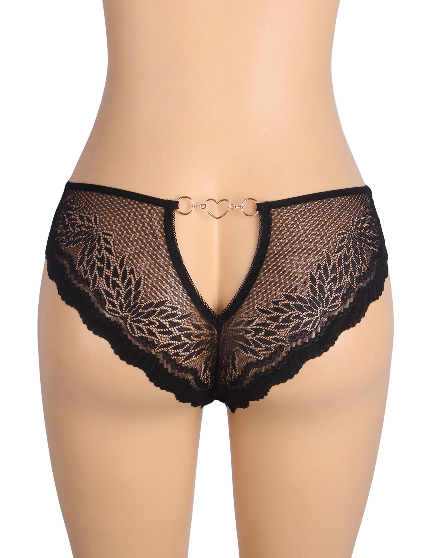 Black Sexy Metal Heart Lace Hollow Out Women Panty