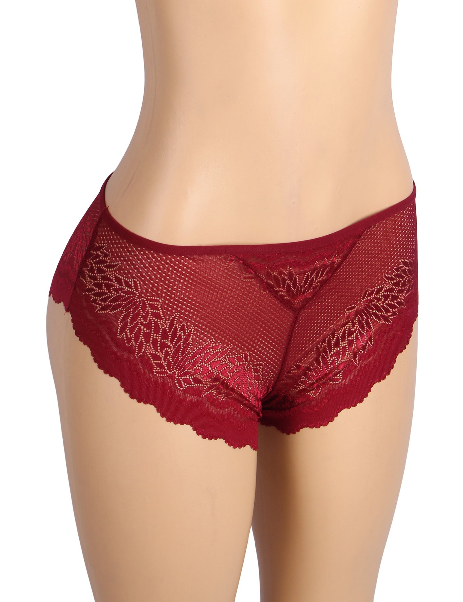 Burgundy Sexy Metal Heart Lace Hollow Out Women Panty