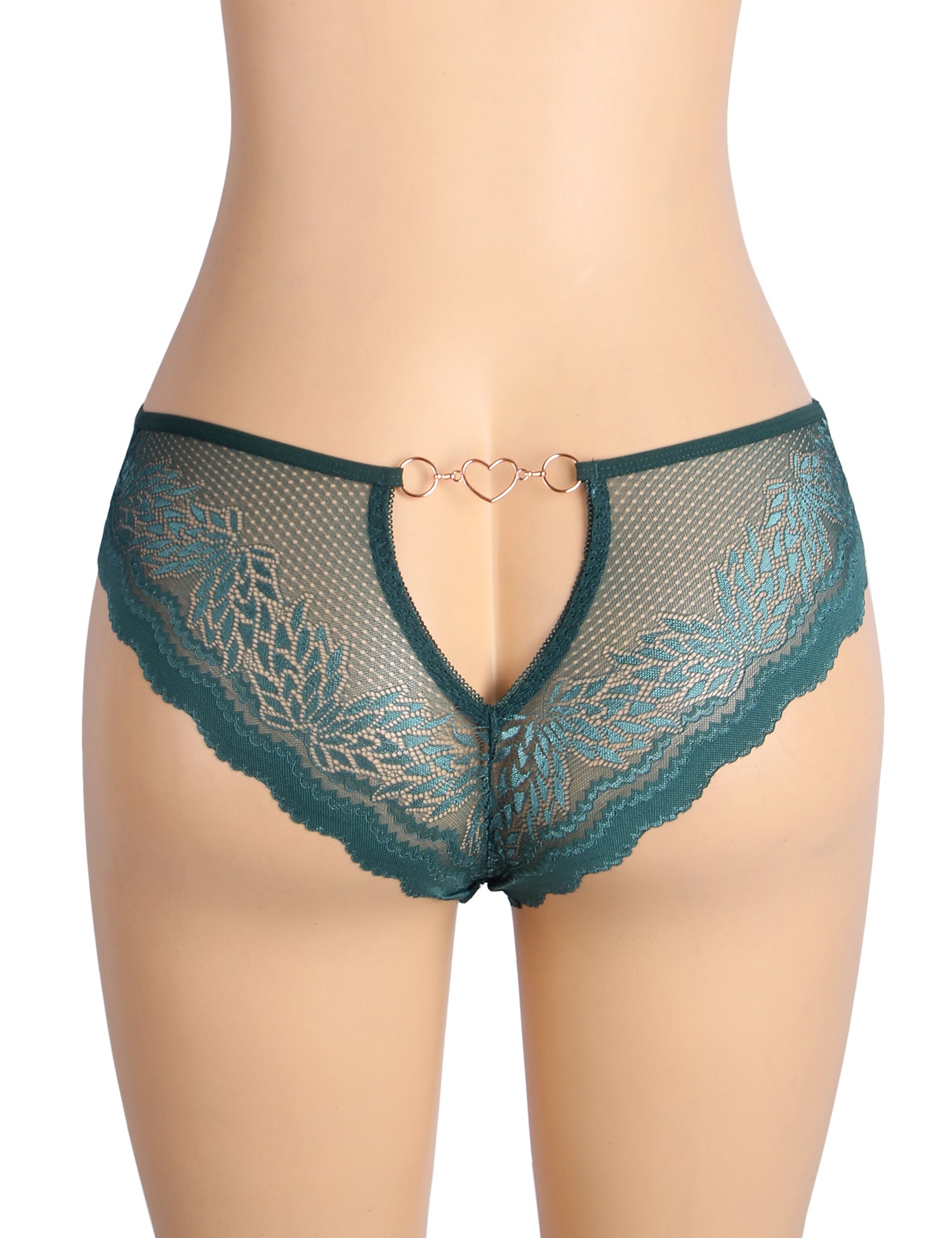 Green Sexy Metal Heart Lace Hollow Out Women Panty