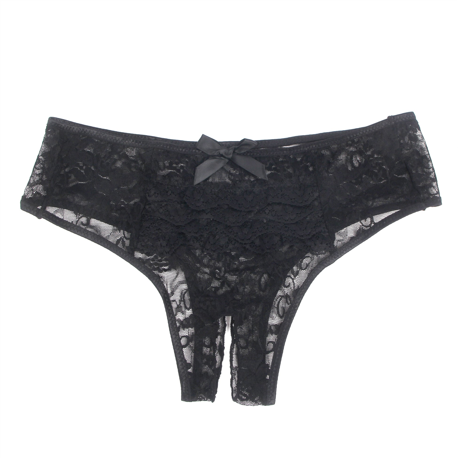 Black Sexy Lace Crotchless Panty