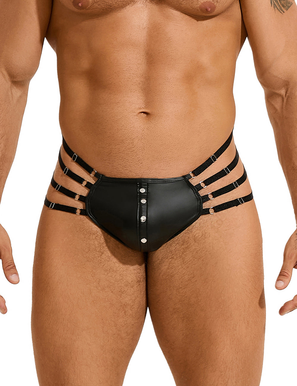 Black Sexy PU Leather Adjustable Elastic Bands Men Thong