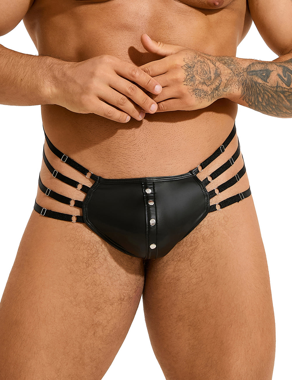 Black Sexy PU Leather Adjustable Elastic Bands Men Thong