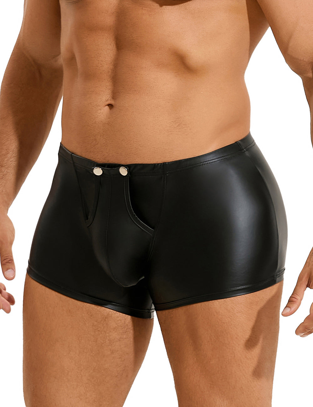 Black Sexy PU Leather Open Crotch  Men Boxer