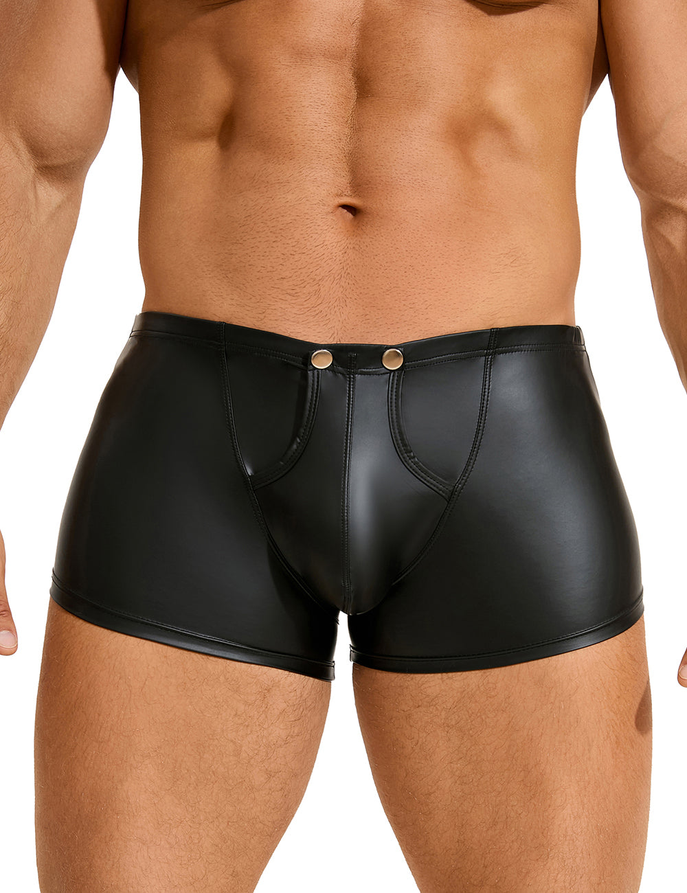 Black Sexy PU Leather Open Crotch  Men Boxer