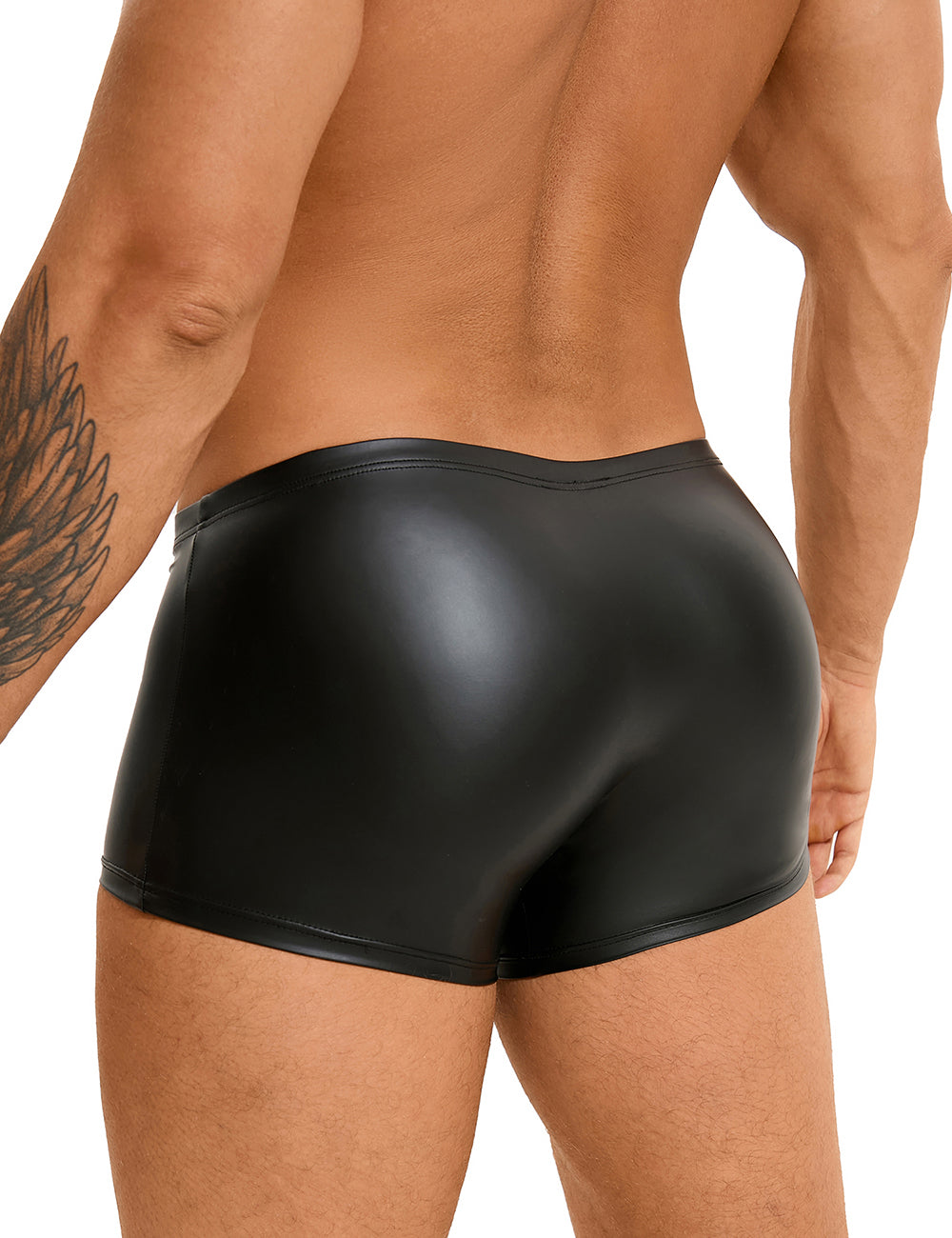 Black Sexy PU Leather Open Crotch  Men Boxer