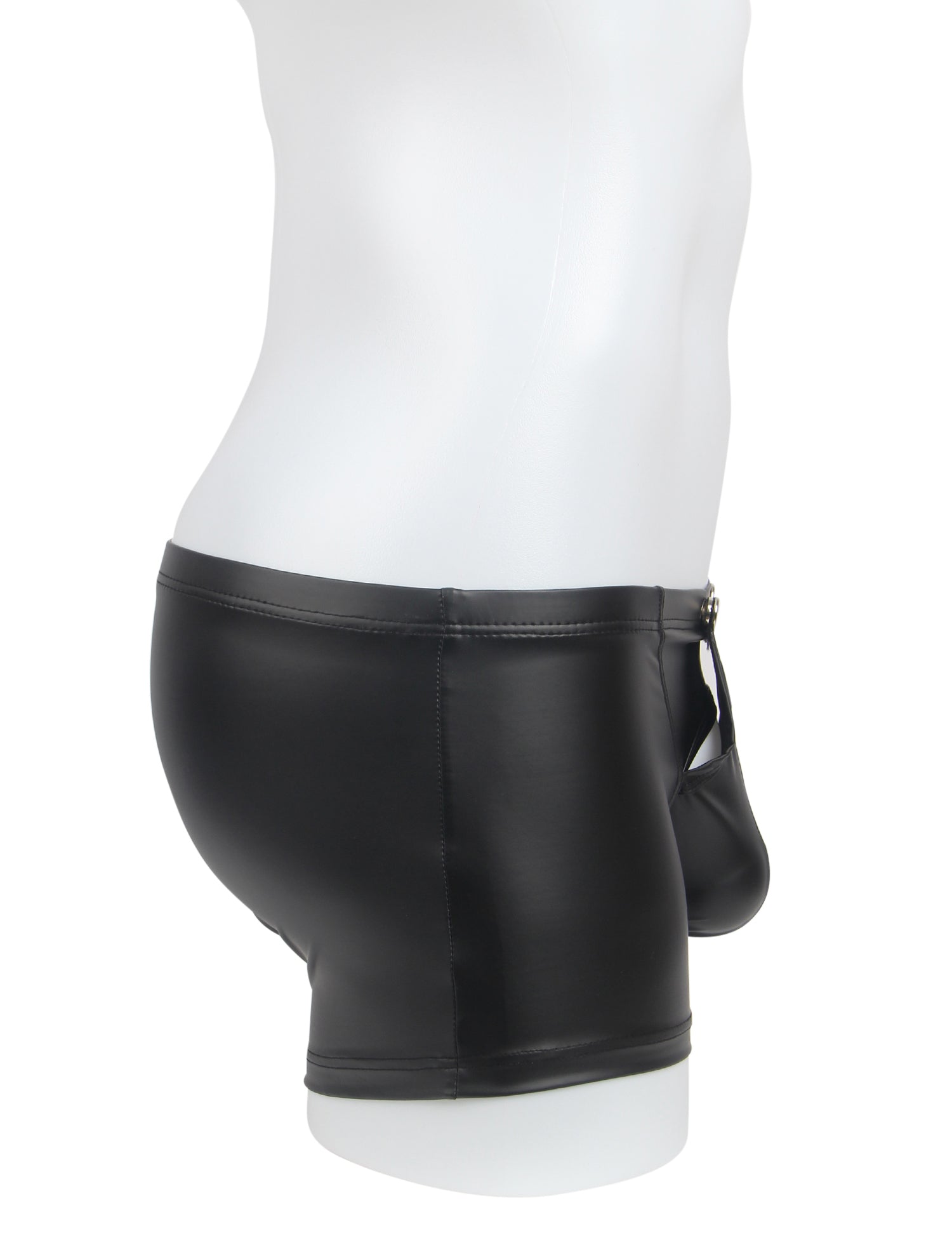 Black Sexy PU Leather Open Crotch  Men Boxer