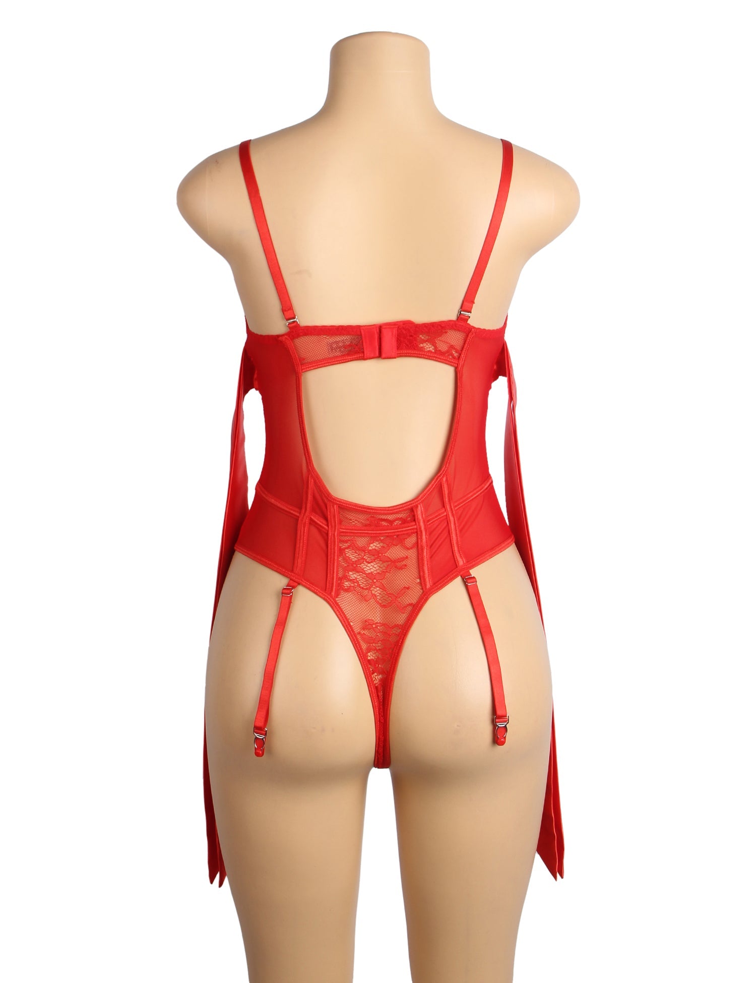 Red Sexy Lace Crotchless Garter Bodysuit