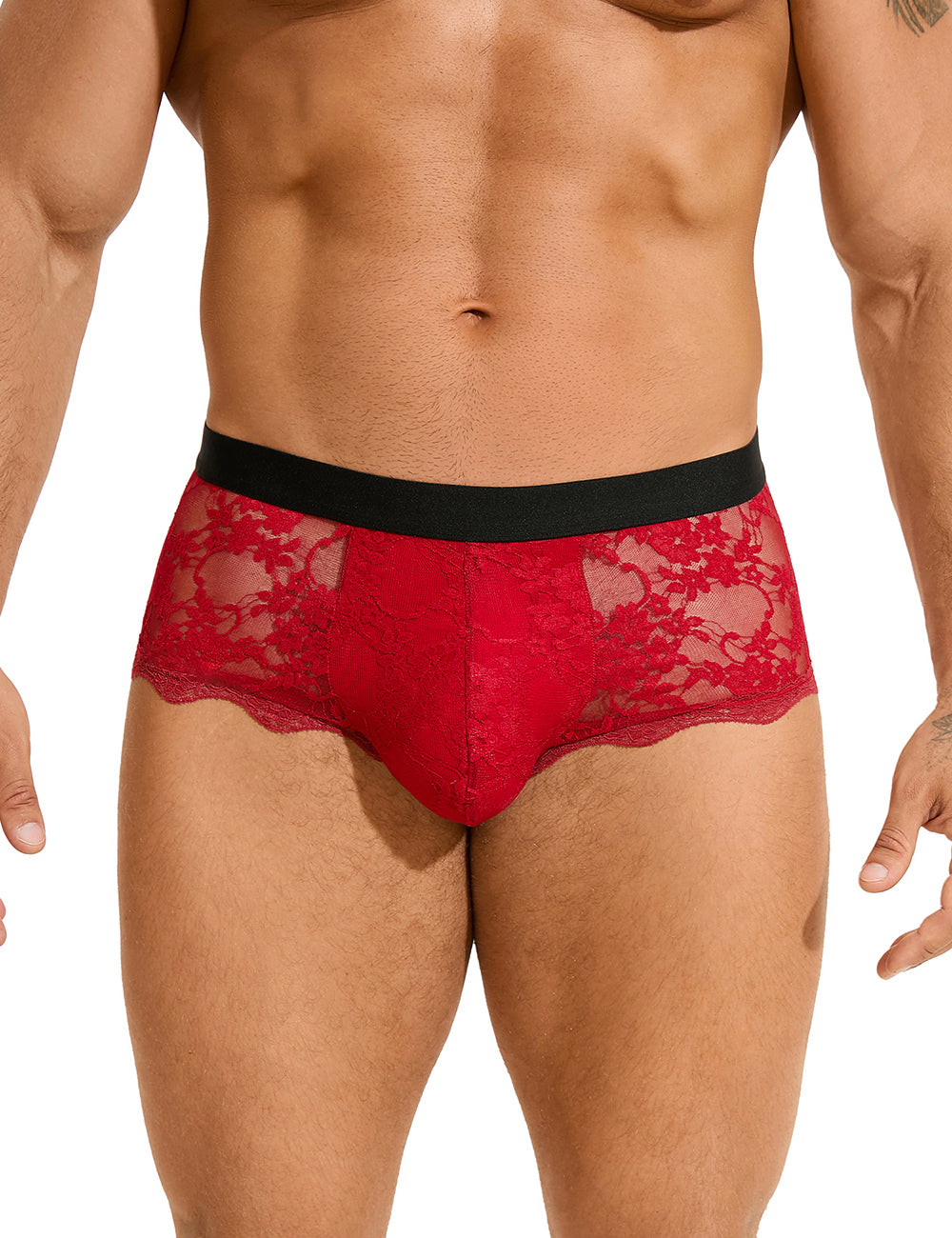 Burgundy Sexy Lace See Through Men Underwear