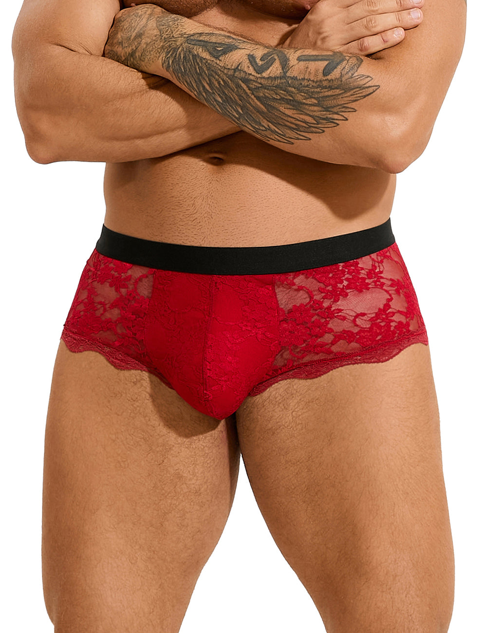 Burgundy Sexy Lace See Through Men Underwear
