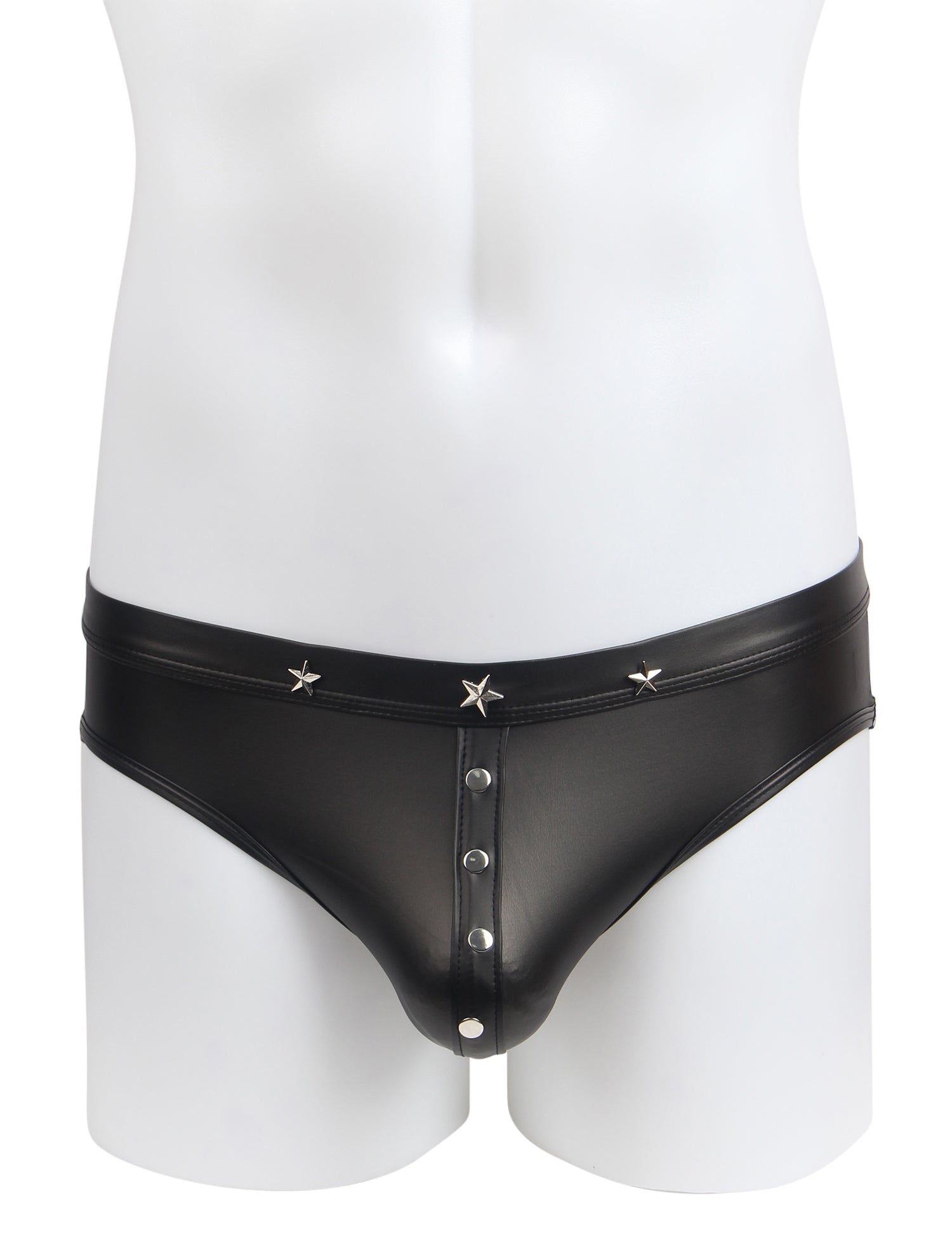 Black Sexy PU Leather Rivet Men Brief