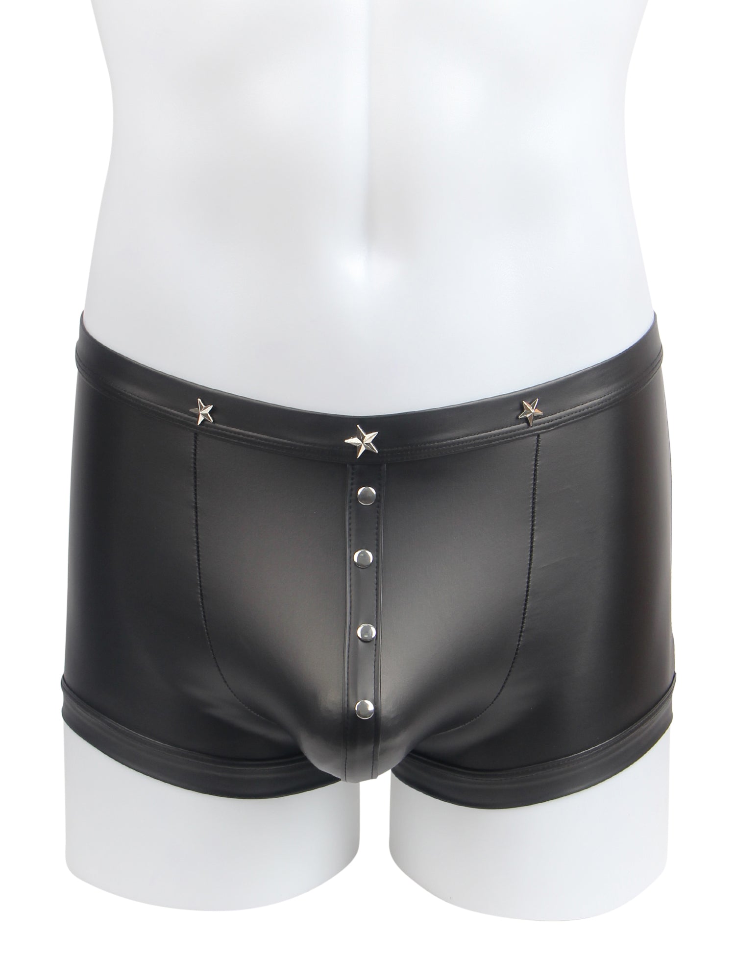 Black Sexy PU Leather Men Boxer With Rivets