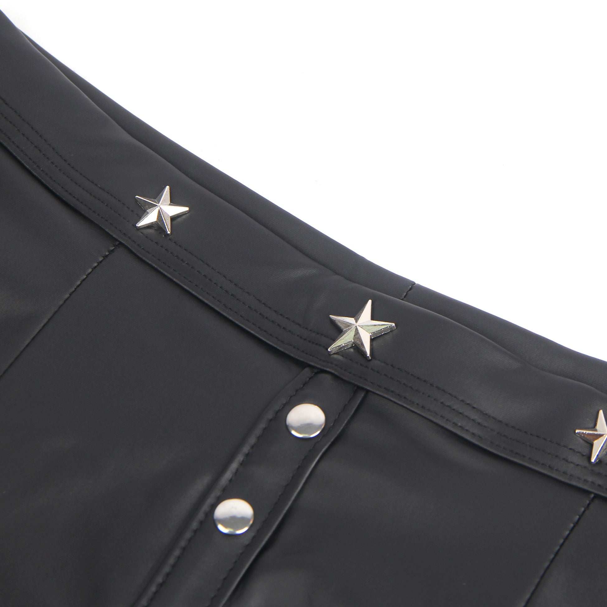 Black Sexy PU Leather Men Boxer With Rivets
