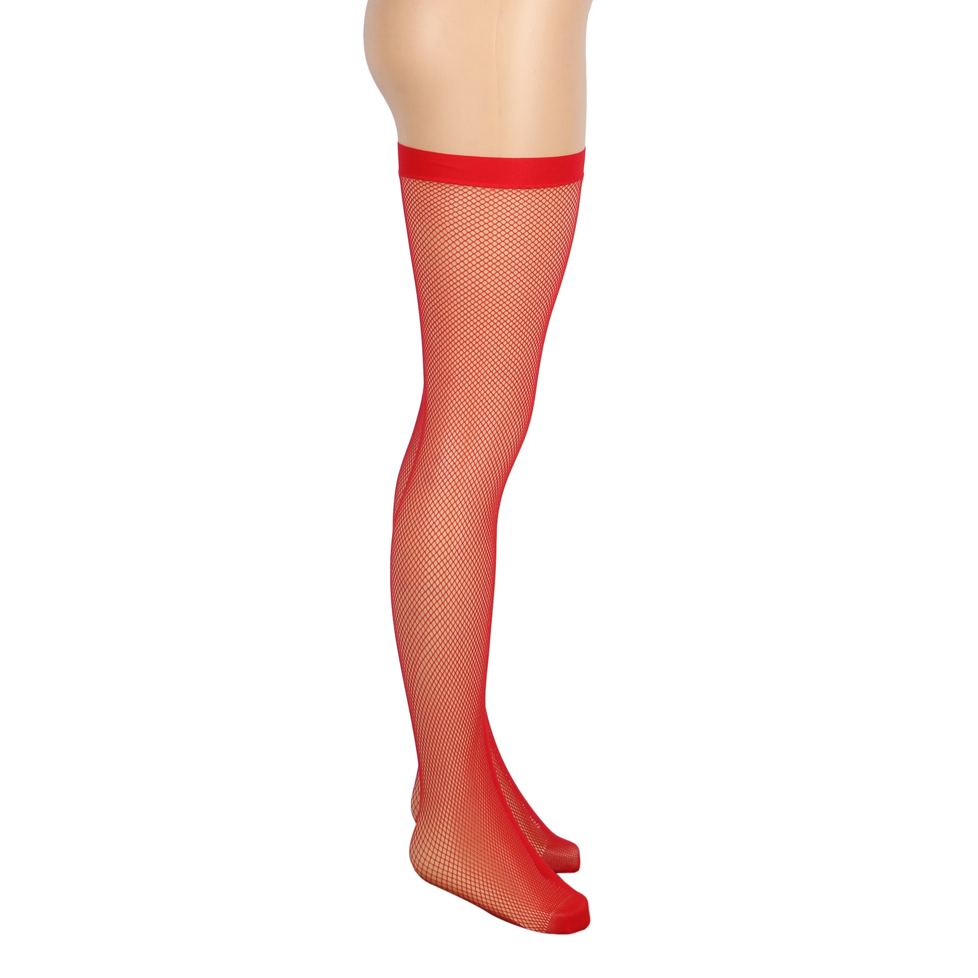 Red Sexy Small And Medium Mesh Anti-roll Cuff Fishnet Stockings