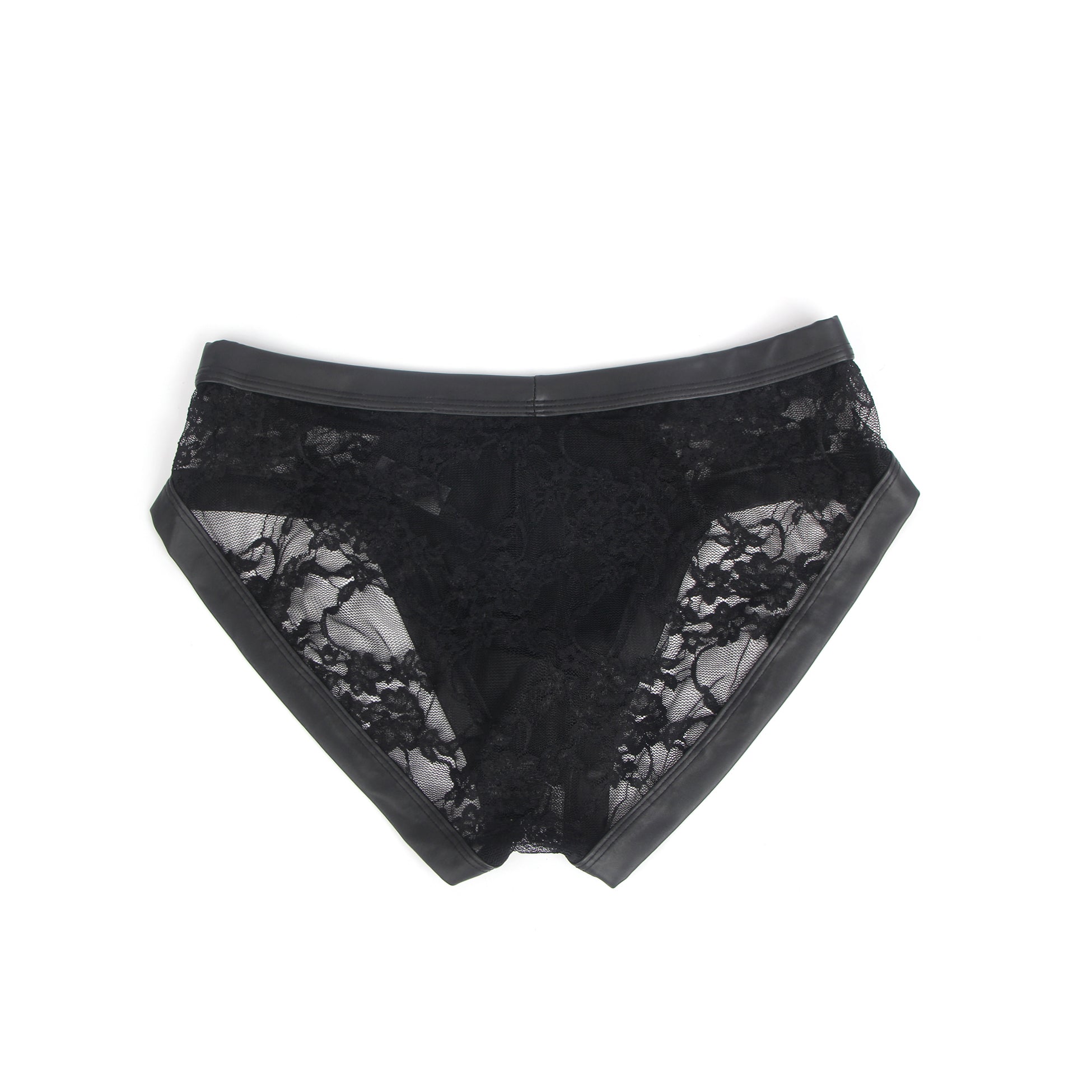 Black Sexy PU Leather Lace Men Underwear
