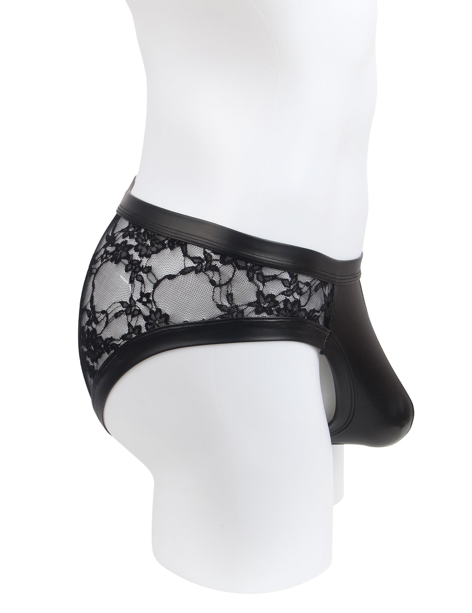 Black Sexy PU Leather Lace Men Underwear