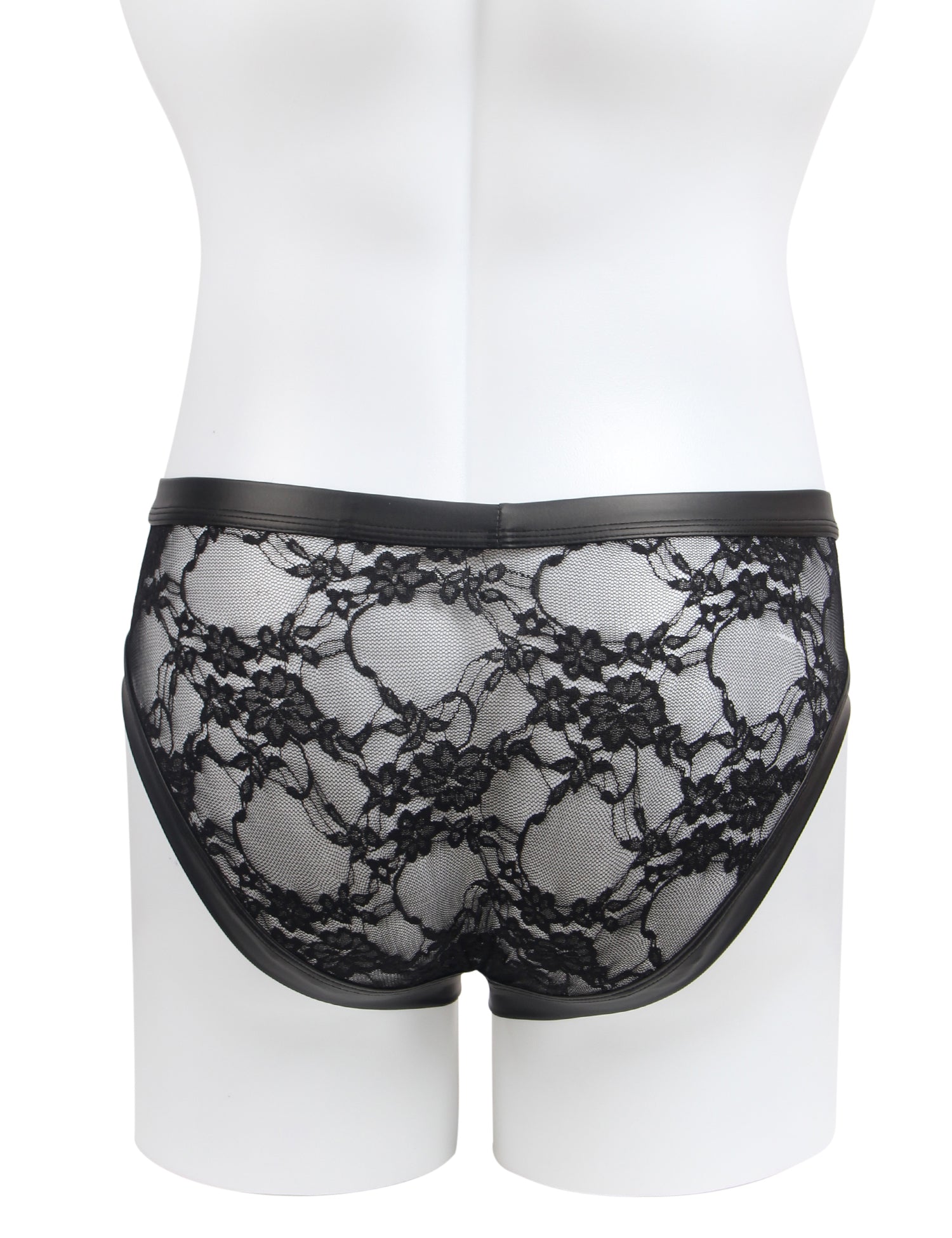 Black Sexy PU Leather Lace Men Underwear