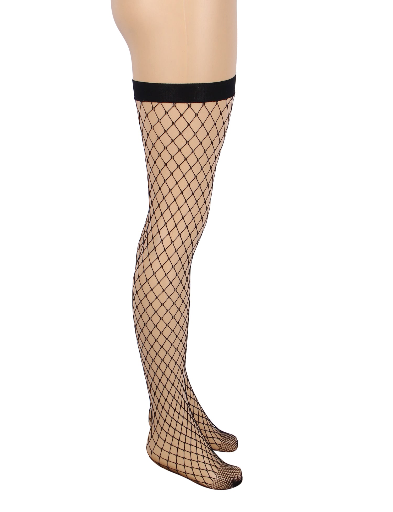 Black Sexy Medium Mesh Holes Anti-roll Cuff Fishnet Stockings
