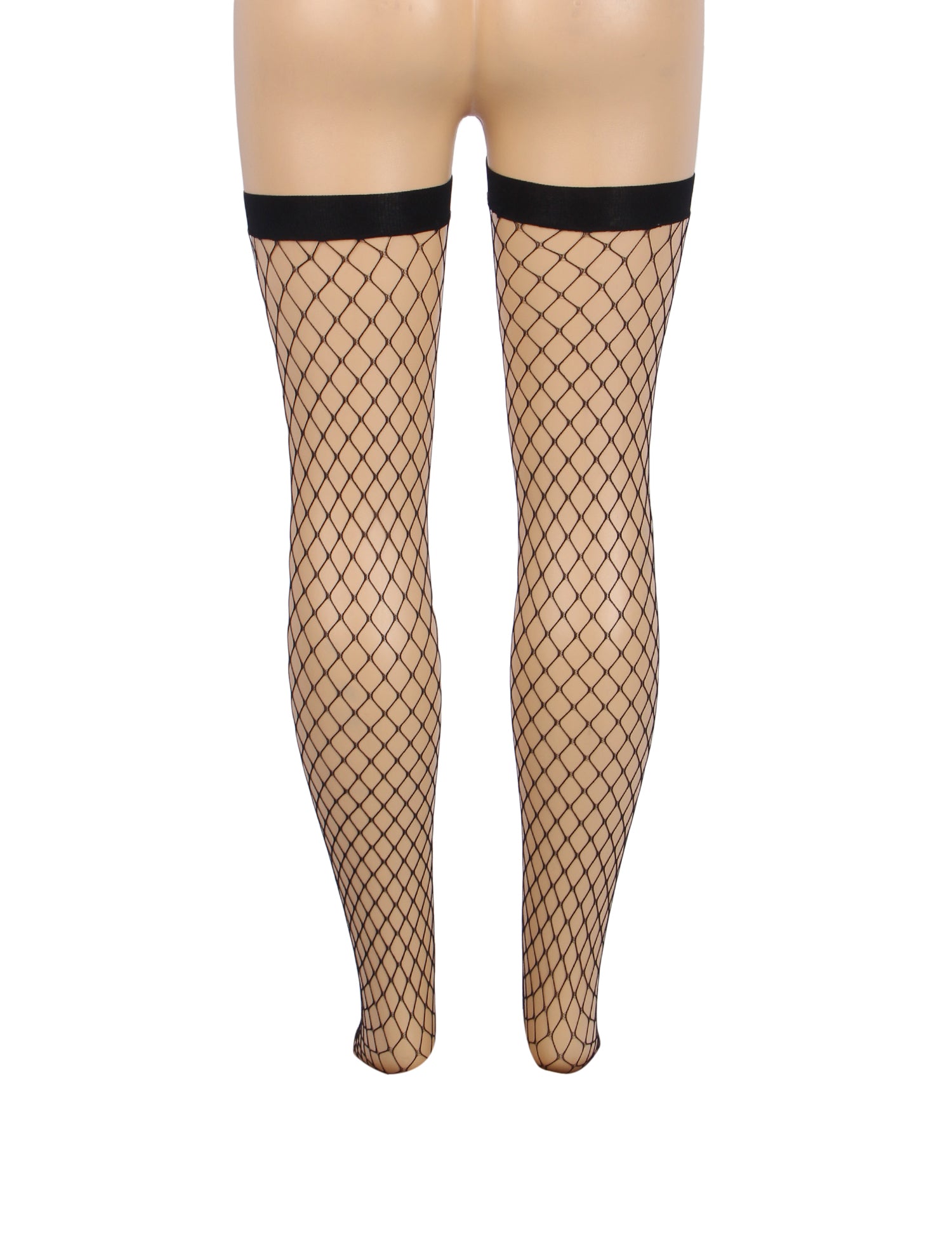Black Sexy Medium Mesh Holes Anti-roll Cuff Fishnet Stockings