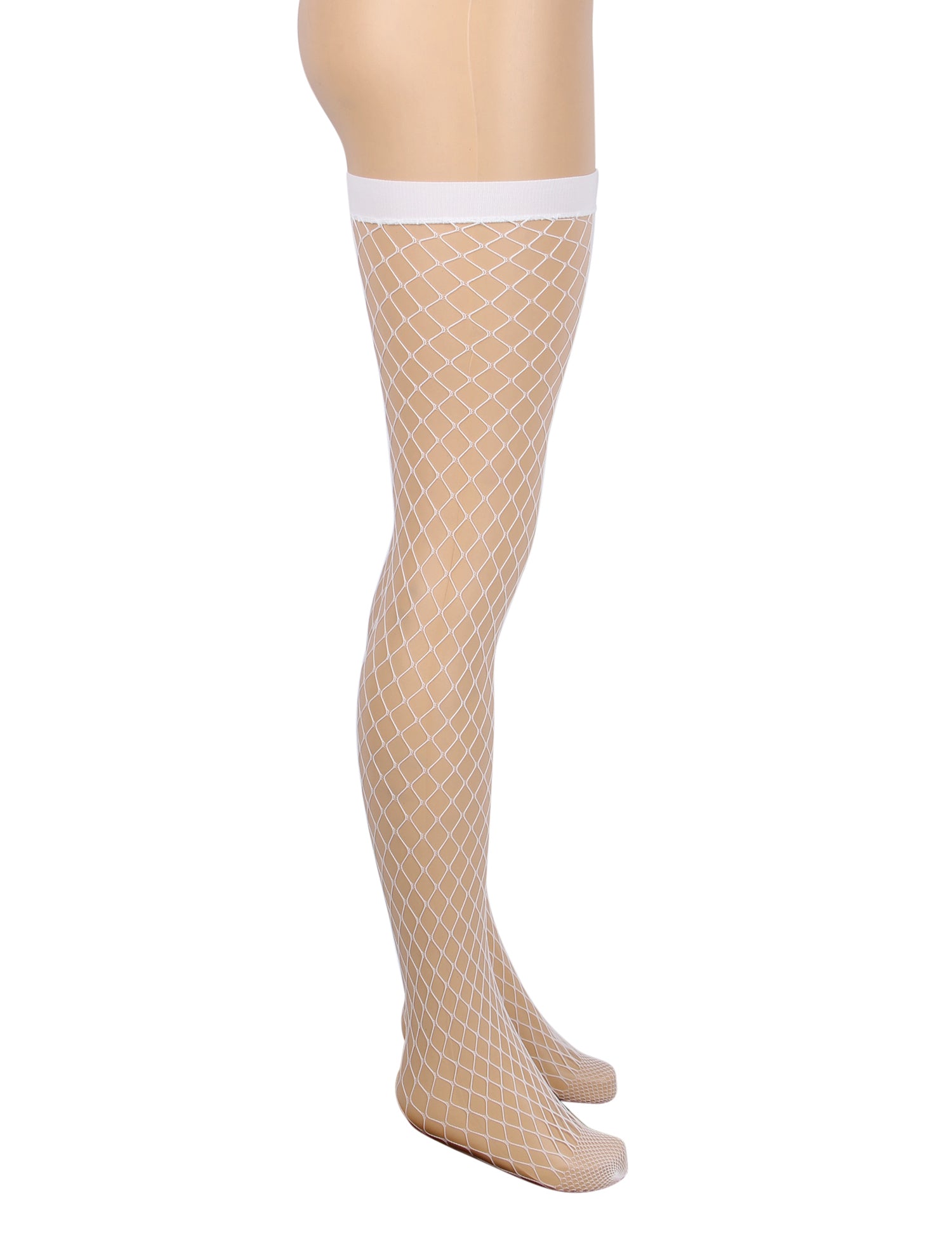 White Sexy Medium Mesh Holes Anti-roll Cuff Fishnet Stockings