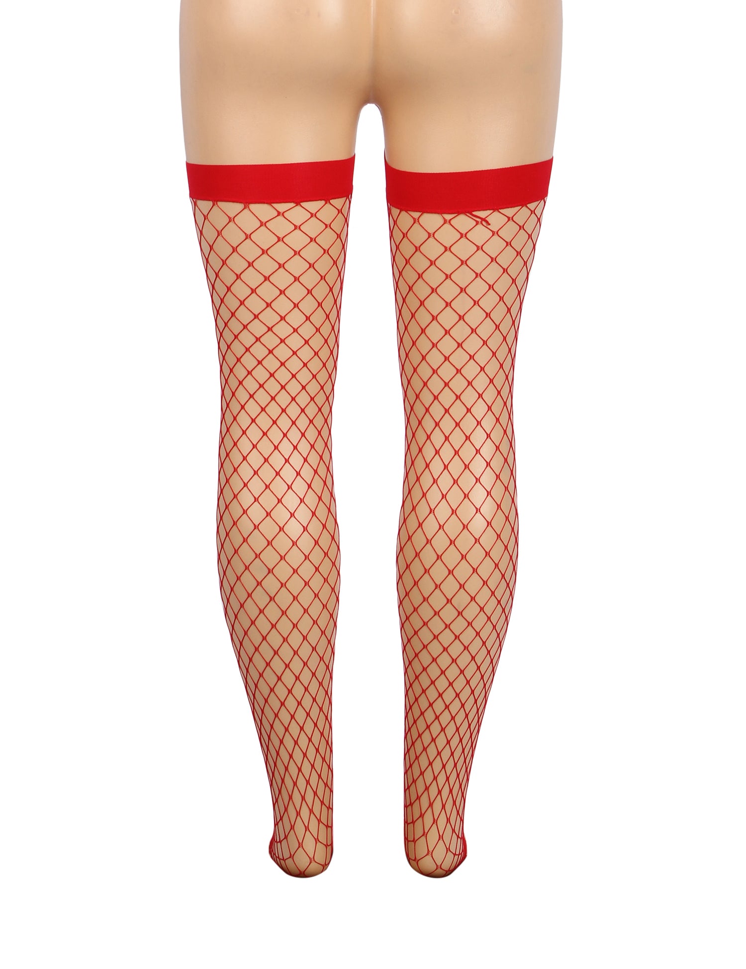 Red Sexy Medium Mesh Holes Anti-roll Cuff Fishnet Stockings