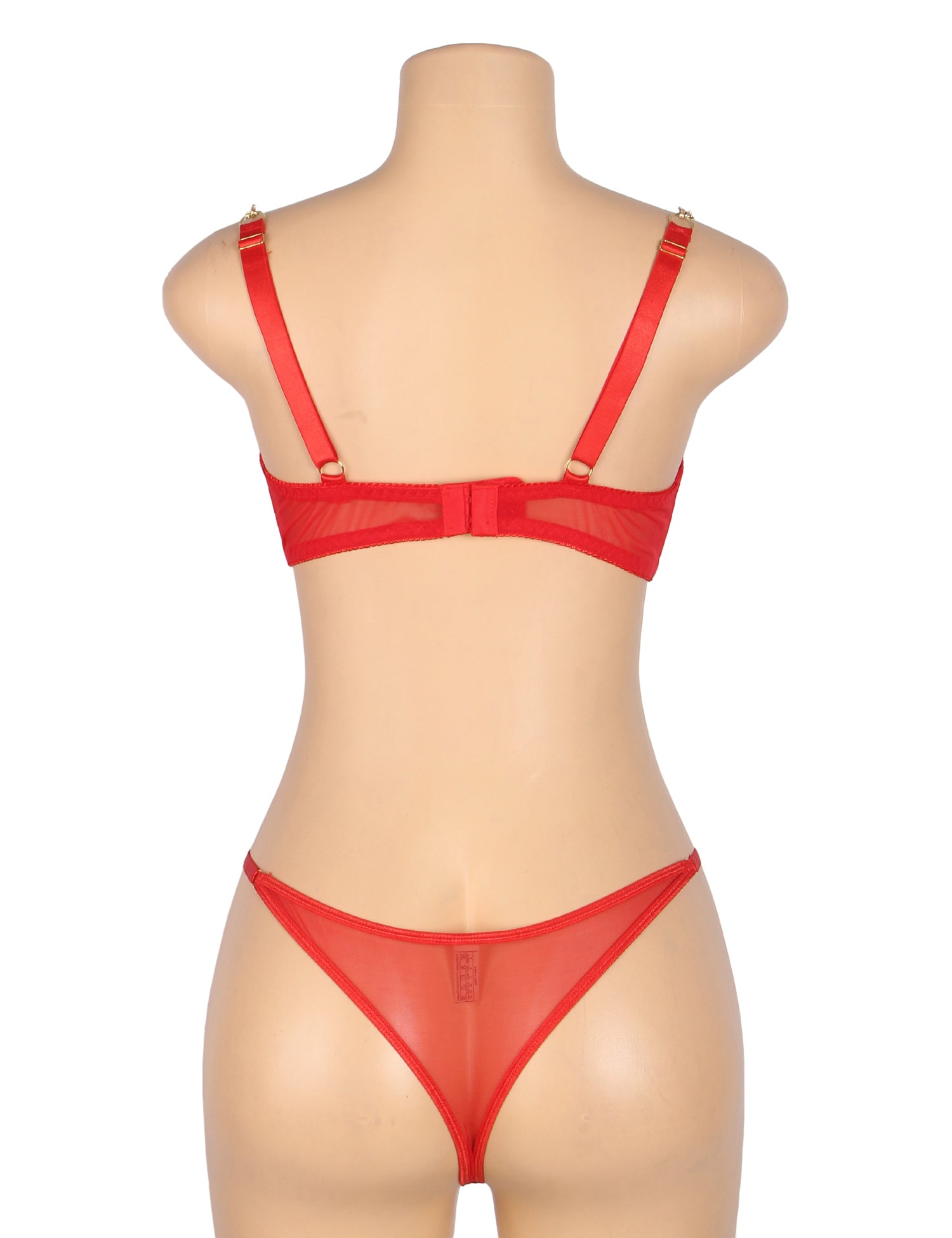 Red Sexy Mesh Heart Chain Bra Set