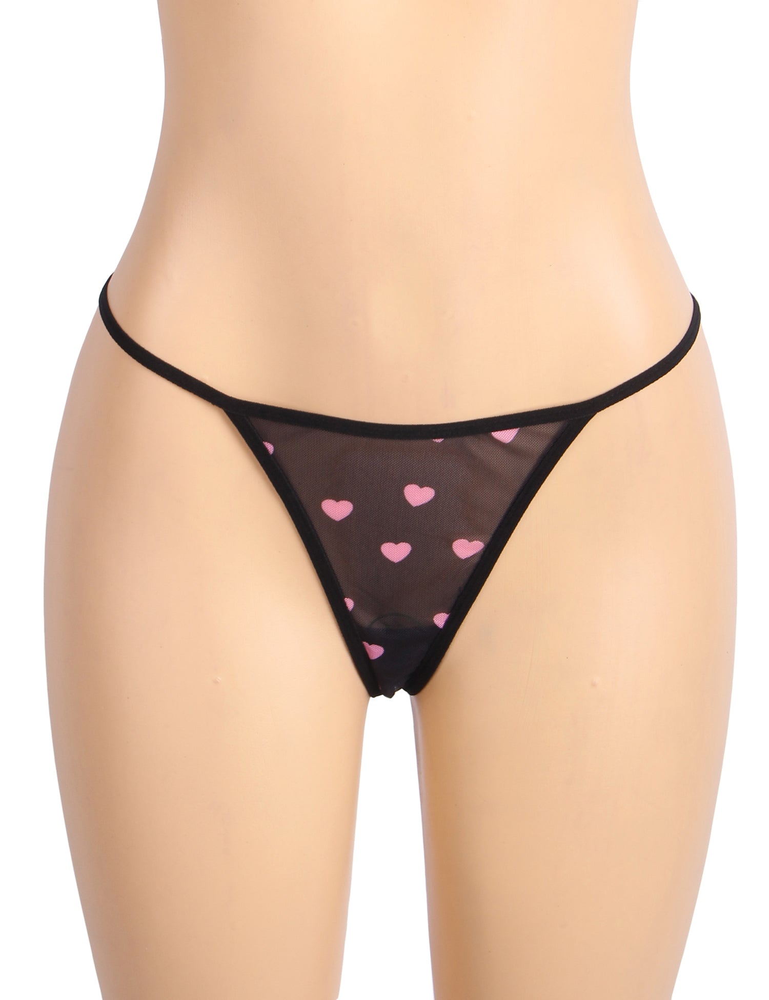 Black Sexy Heart Printed Lace Mesh Push Up Nightdress