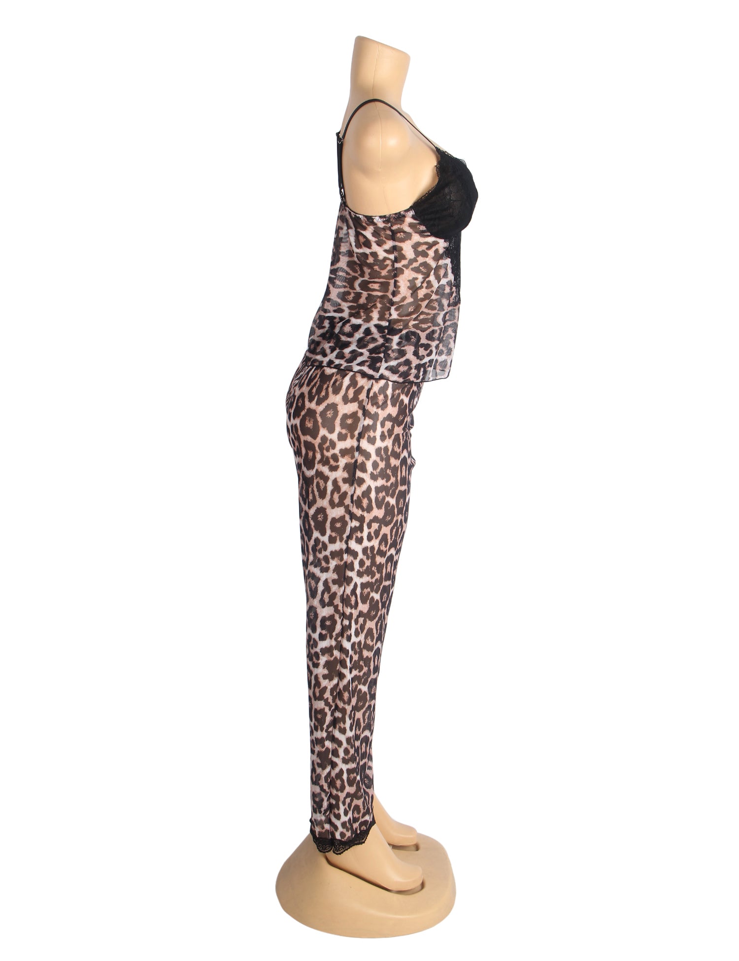 Sexy Leopard Lace Suspender Pajama Set