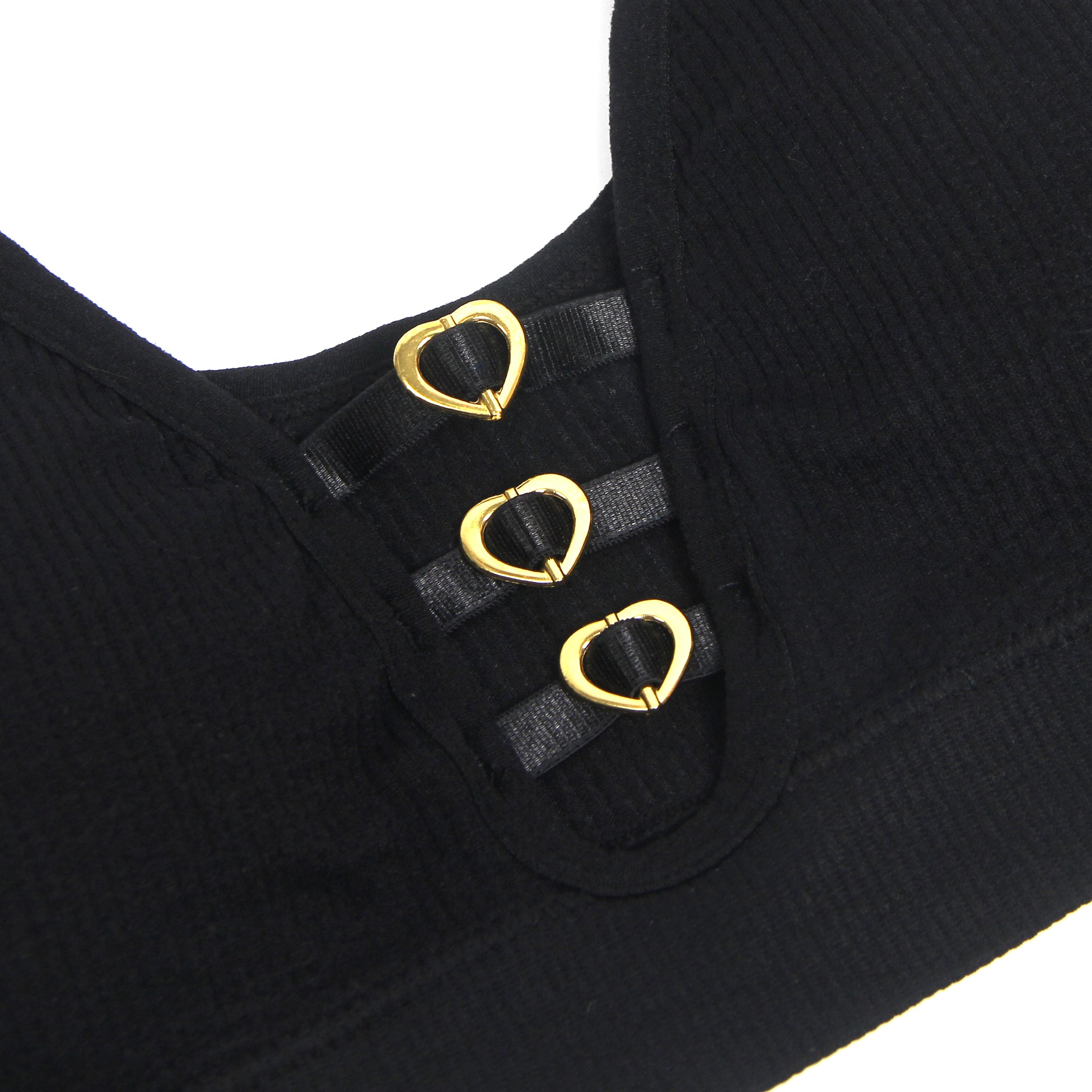 Black Sexy Hollow Heart Buckles Knitted Seamless Bra Set