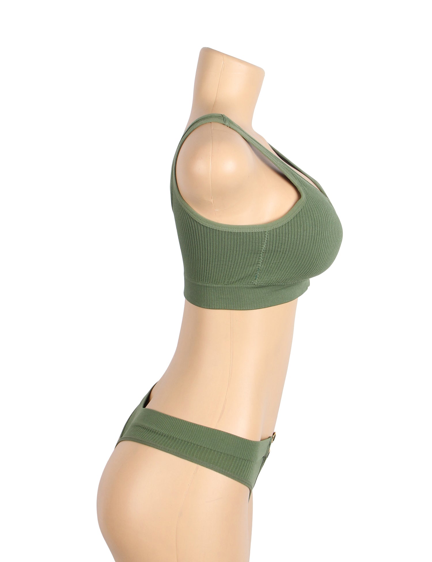 Green Sexy Hollow Heart Buckles Knitted Seamless Bra Set