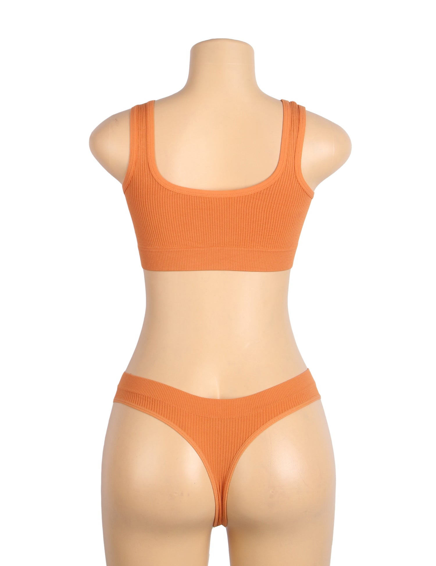 Orange Sexy Hollow Heart Buckles Knitted Seamless Bra Set
