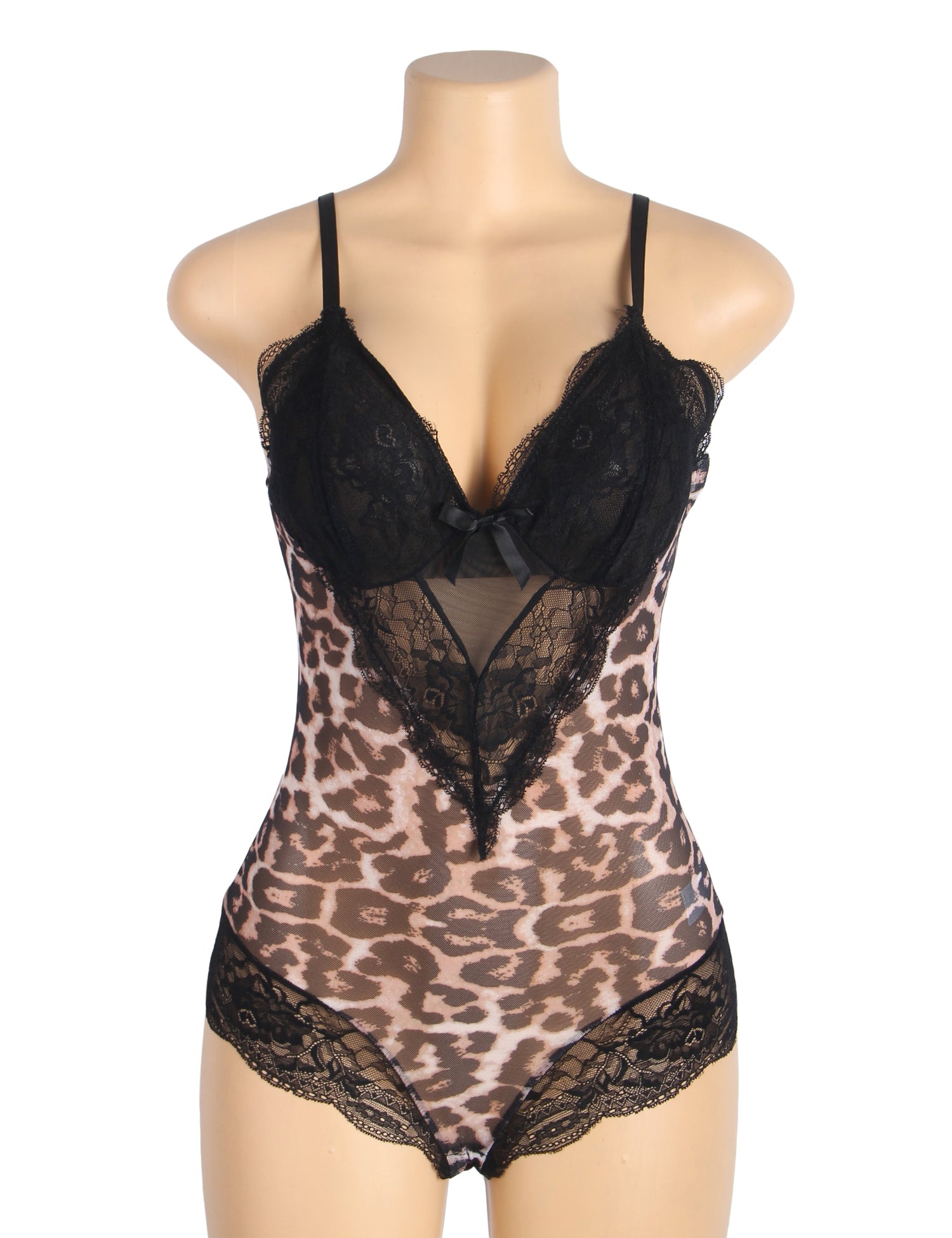 Sexy Leopard Lace Open Crotch Suspenders Nightwear