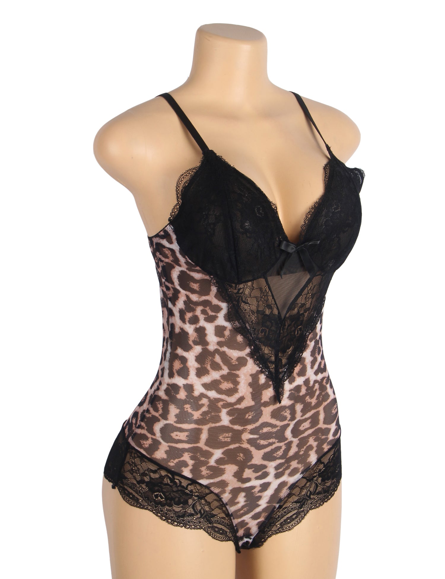 Sexy Leopard Lace Open Crotch Suspenders Nightwear