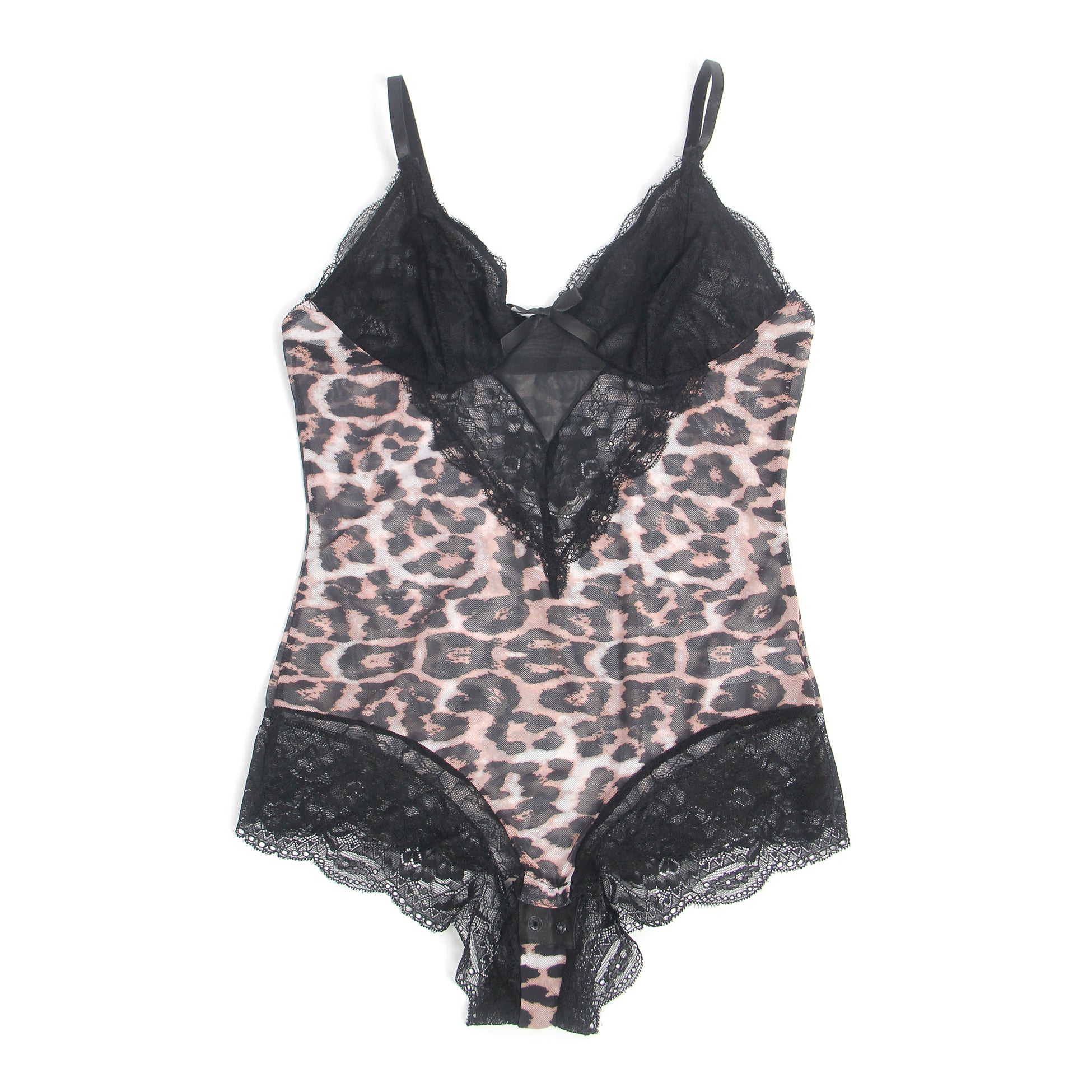 Sexy Leopard Lace Open Crotch Suspenders Nightwear