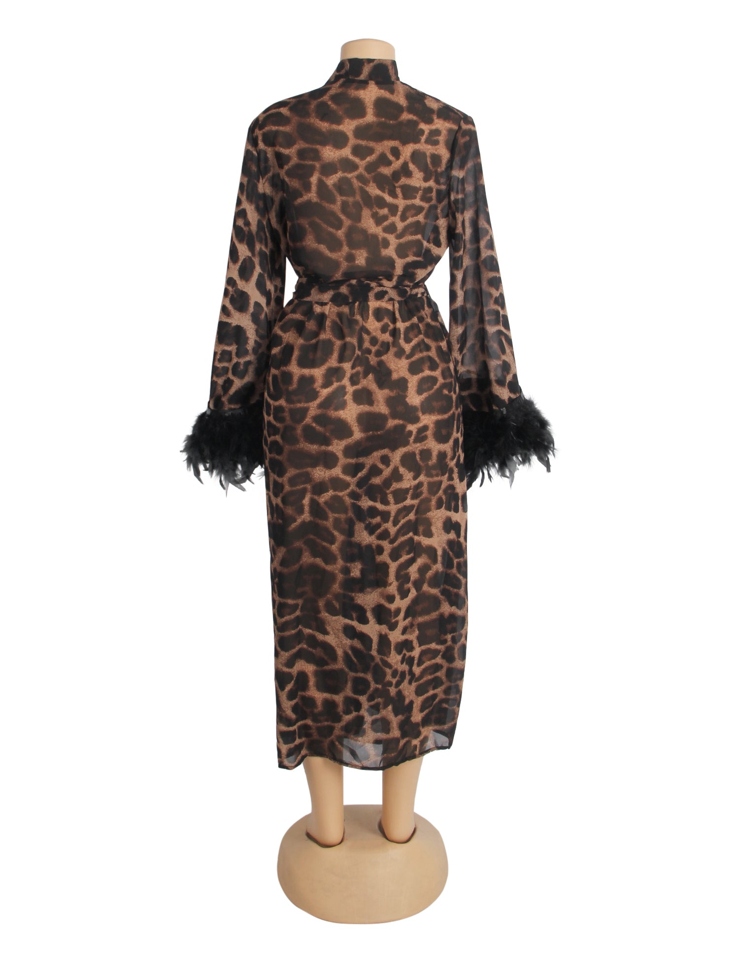 Sexy Leopard Print Chiffon Feather Long Robe With Belt