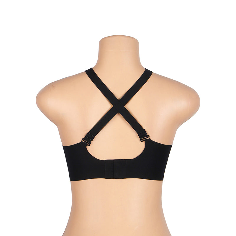 Black Sexy Swim Cloth Cross Mesh Jelly Strips Soft Support Seamless Bra