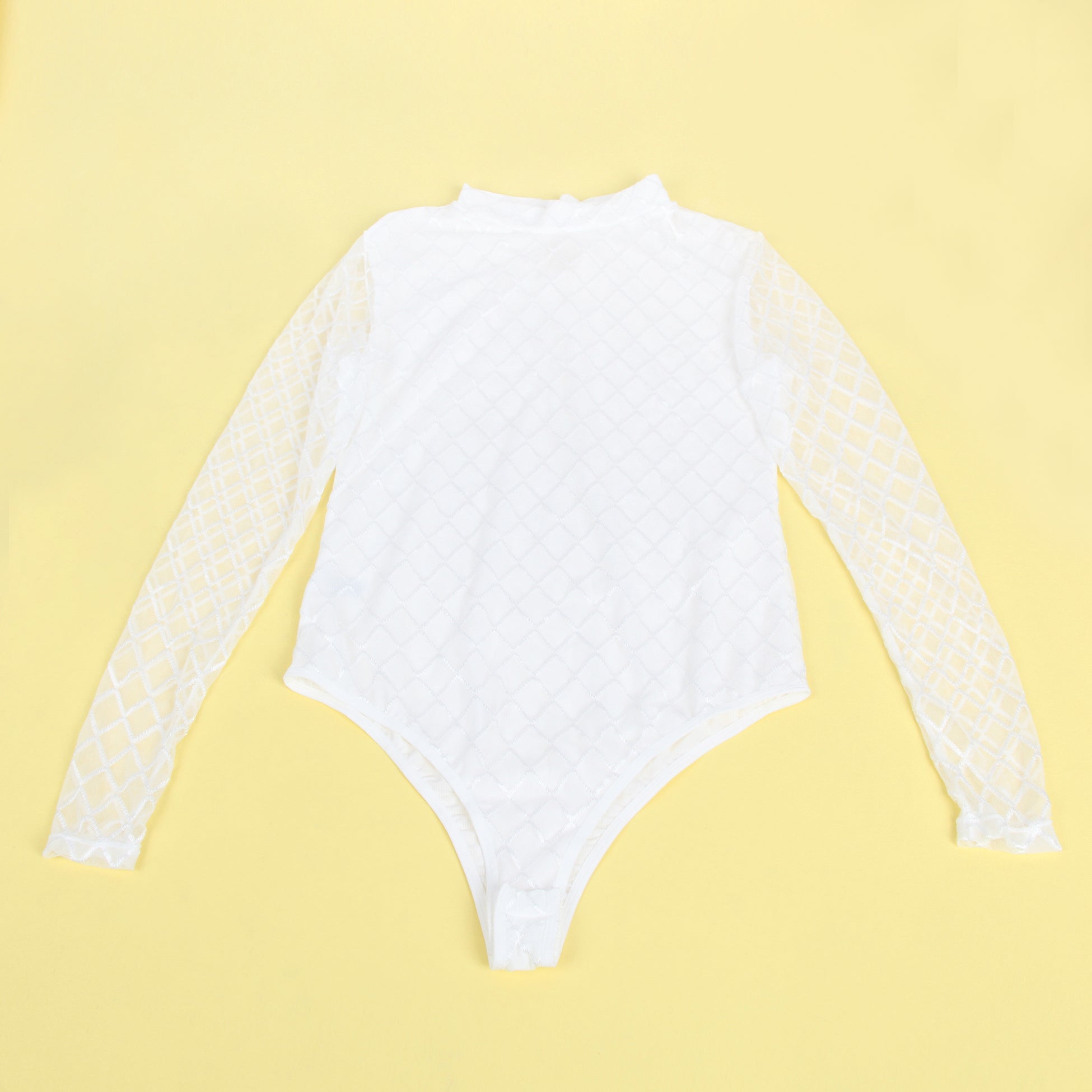 White High Neck Mesh Minimalist Bodysuit