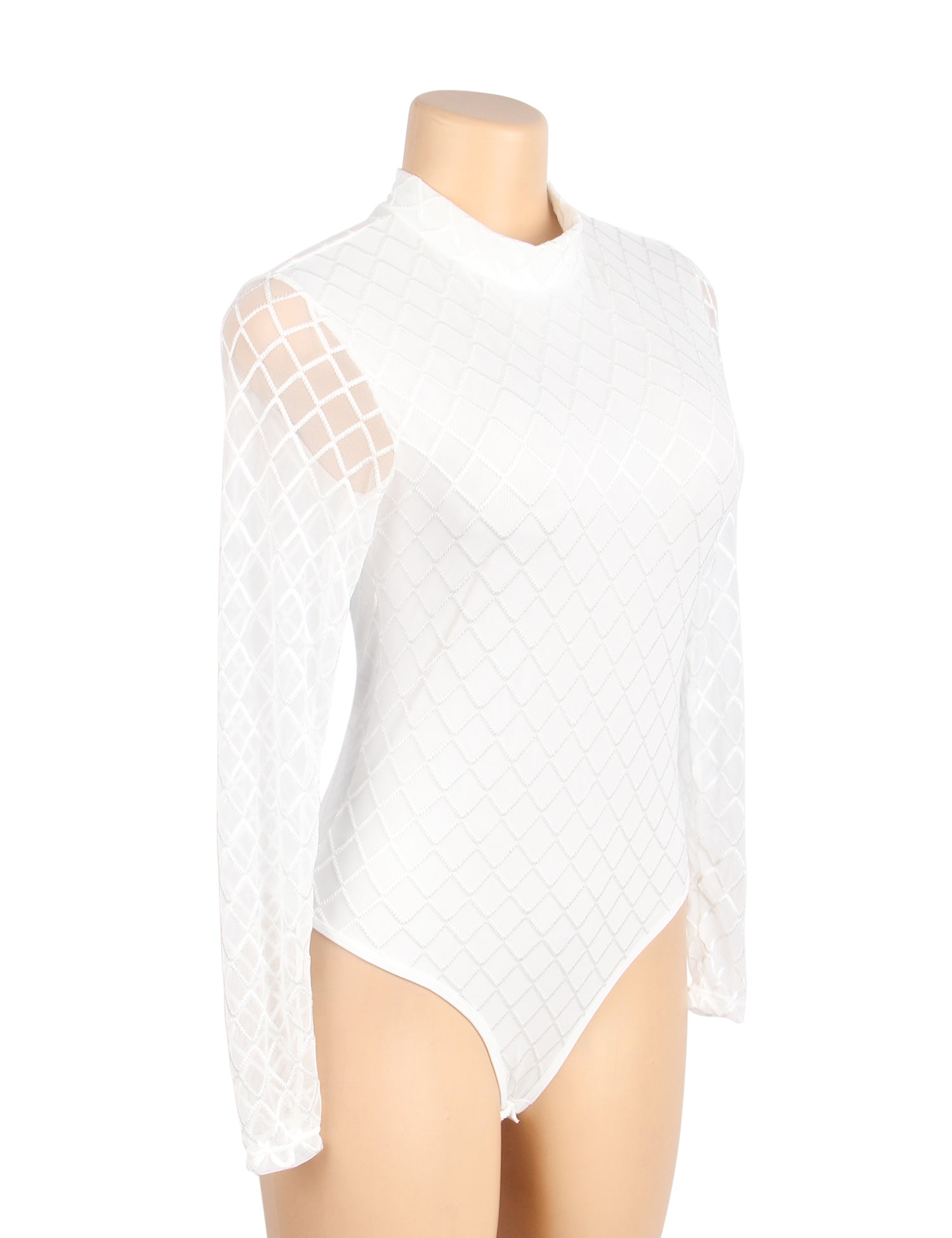 White High Neck Mesh Minimalist Bodysuit