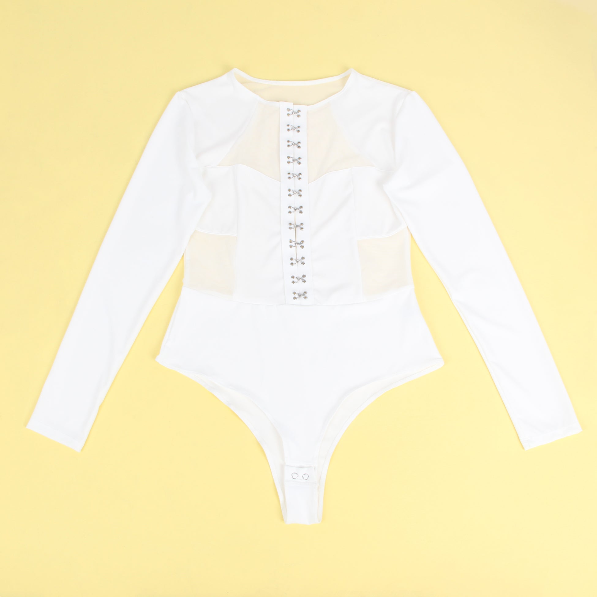 White Sexy Swim Cloth And Mesh Long Sleeves Open Crotch Bodysuit