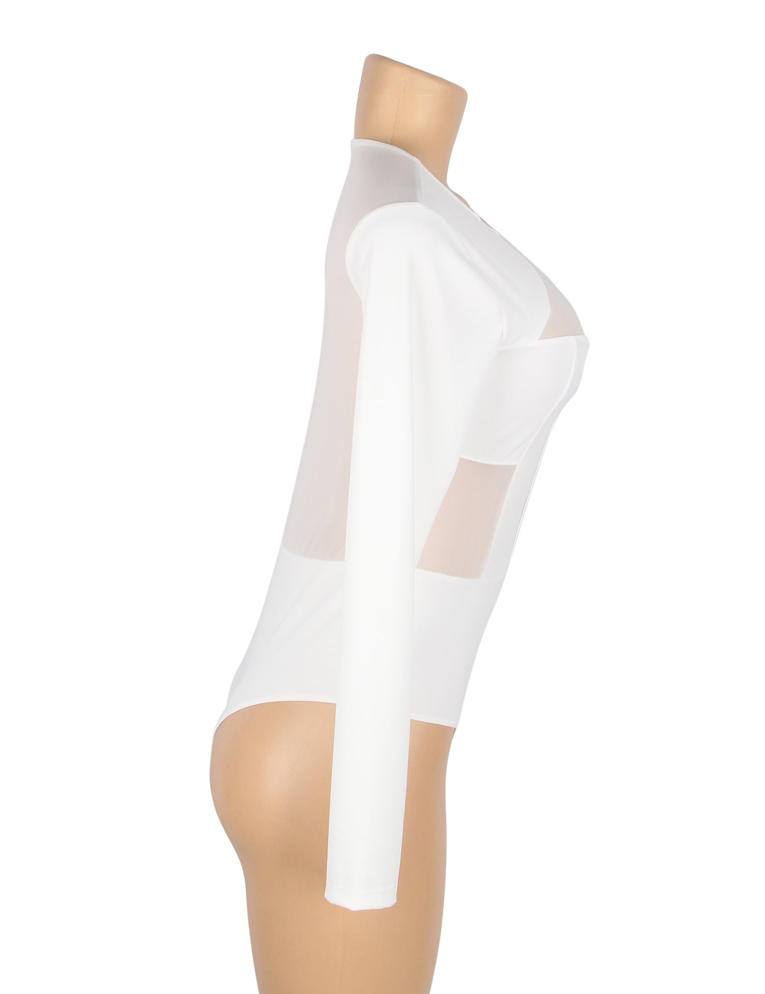 White Sexy Swim Cloth And Mesh Long Sleeves Open Crotch Bodysuit