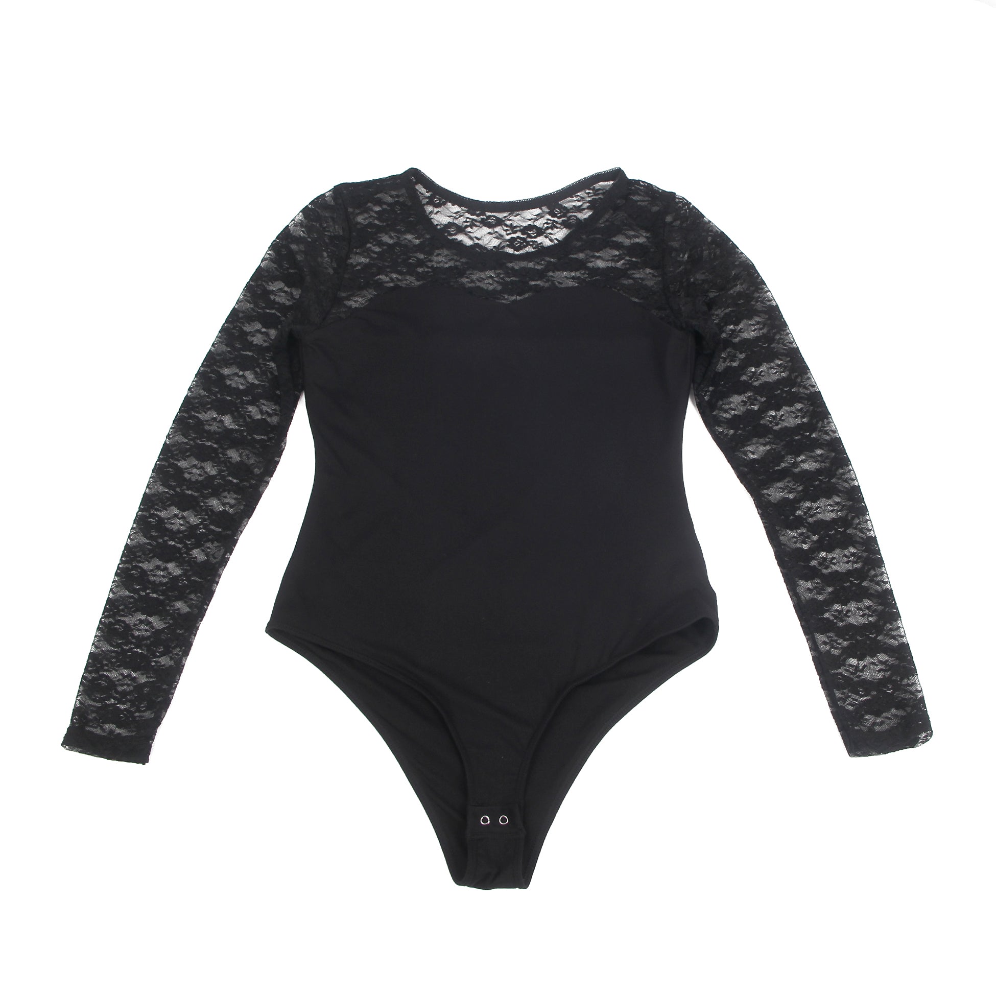 Black Sexy Swim Cloth Lace Long Sleeves Open Crotch Bodysuit