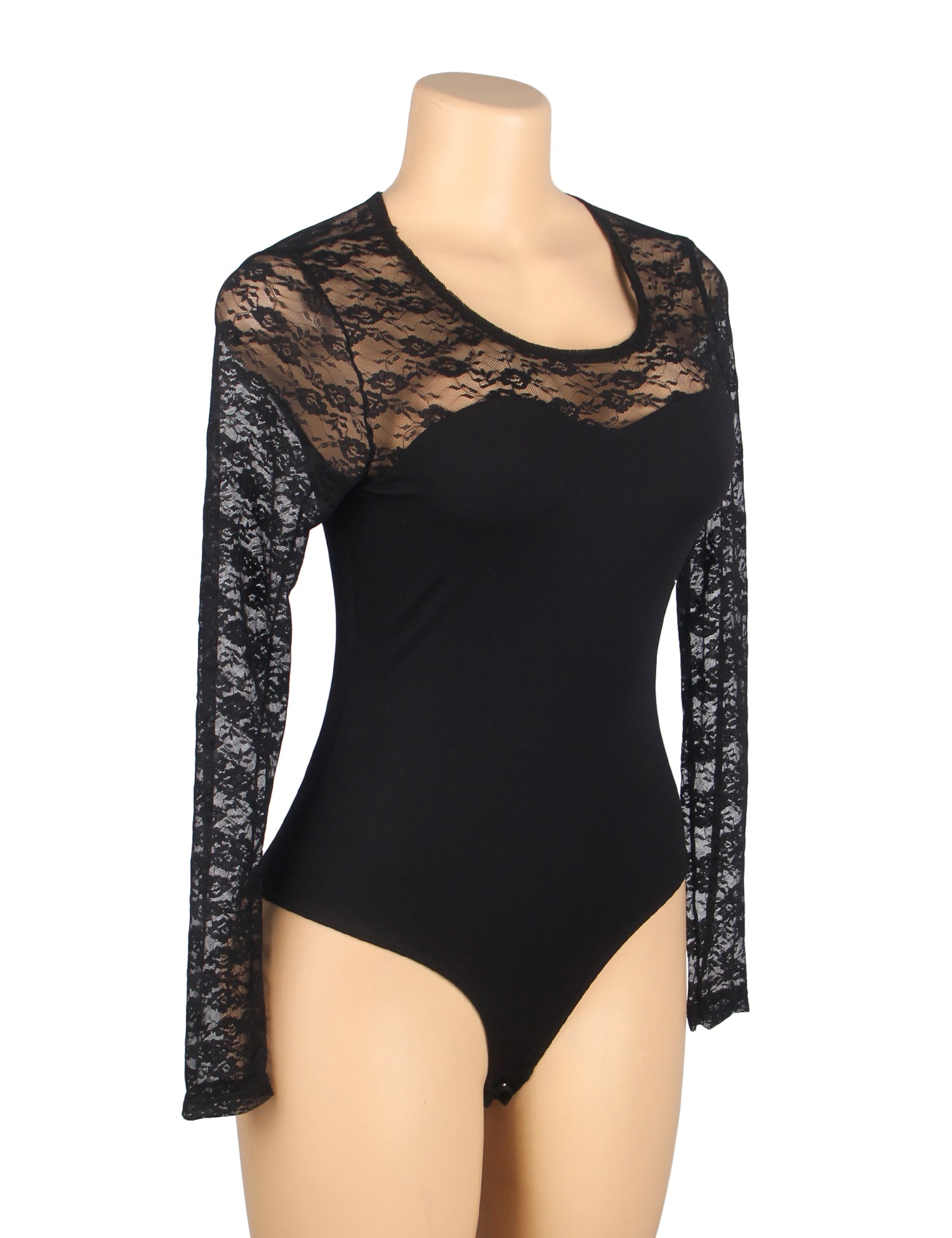 Black Sexy Swim Cloth Lace Long Sleeves Open Crotch Bodysuit